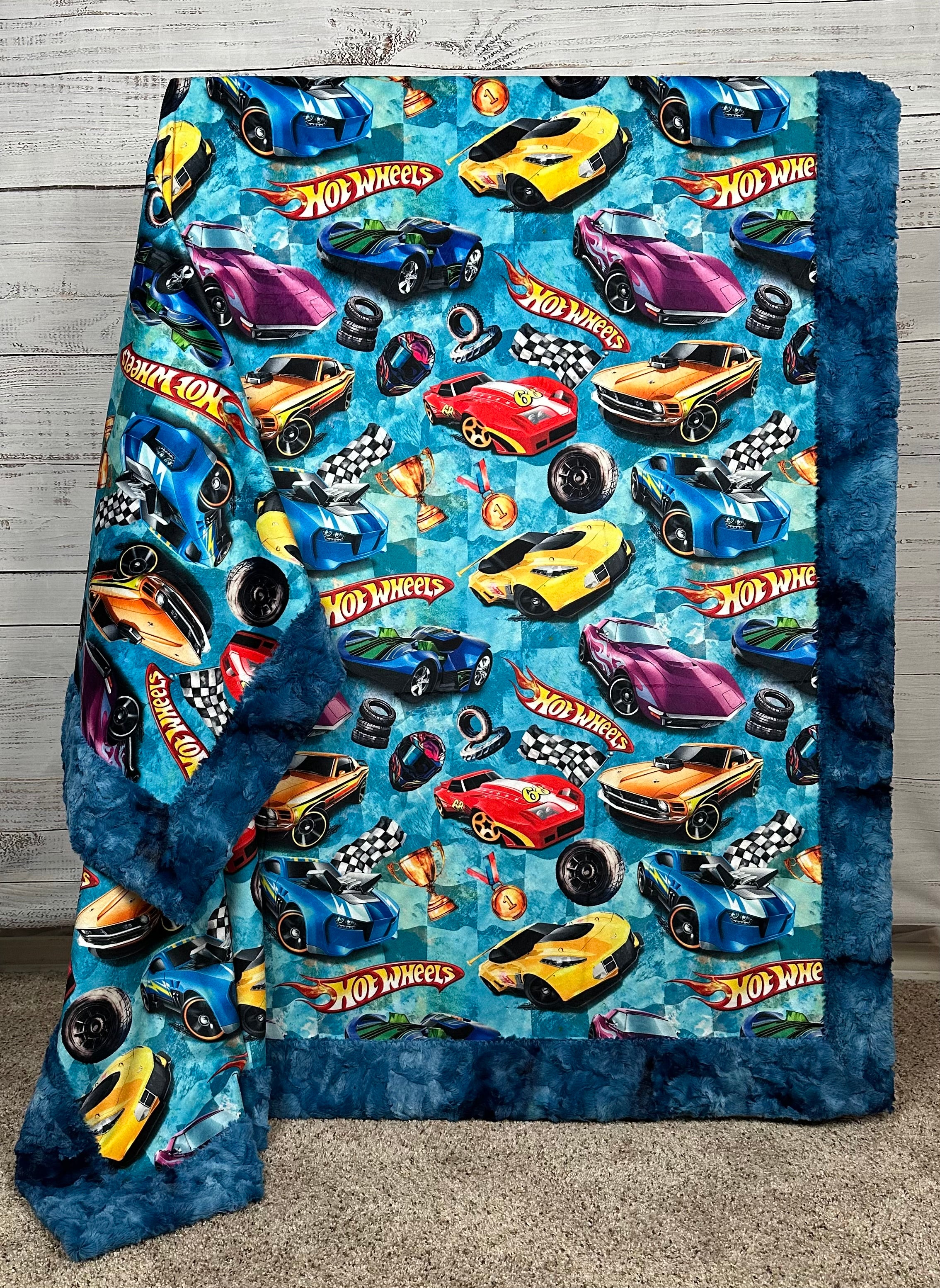 Blue Luxe Minky Blanket for Adults - 56x79 Inches Large Size, Perfect for Race Car Enthusiasts & Cozy Home Decor