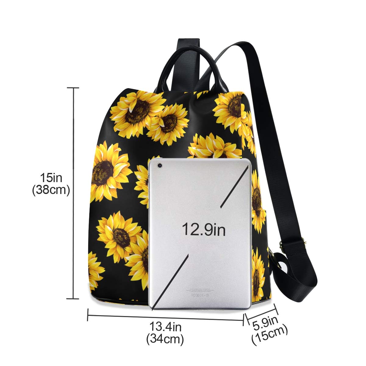 Stylish Yellow Sunflower Backpack Purse for Women - Adjustable Shoulder Straps, Trendy Crossbody Bag for School, Travel & Outdoor Adventures