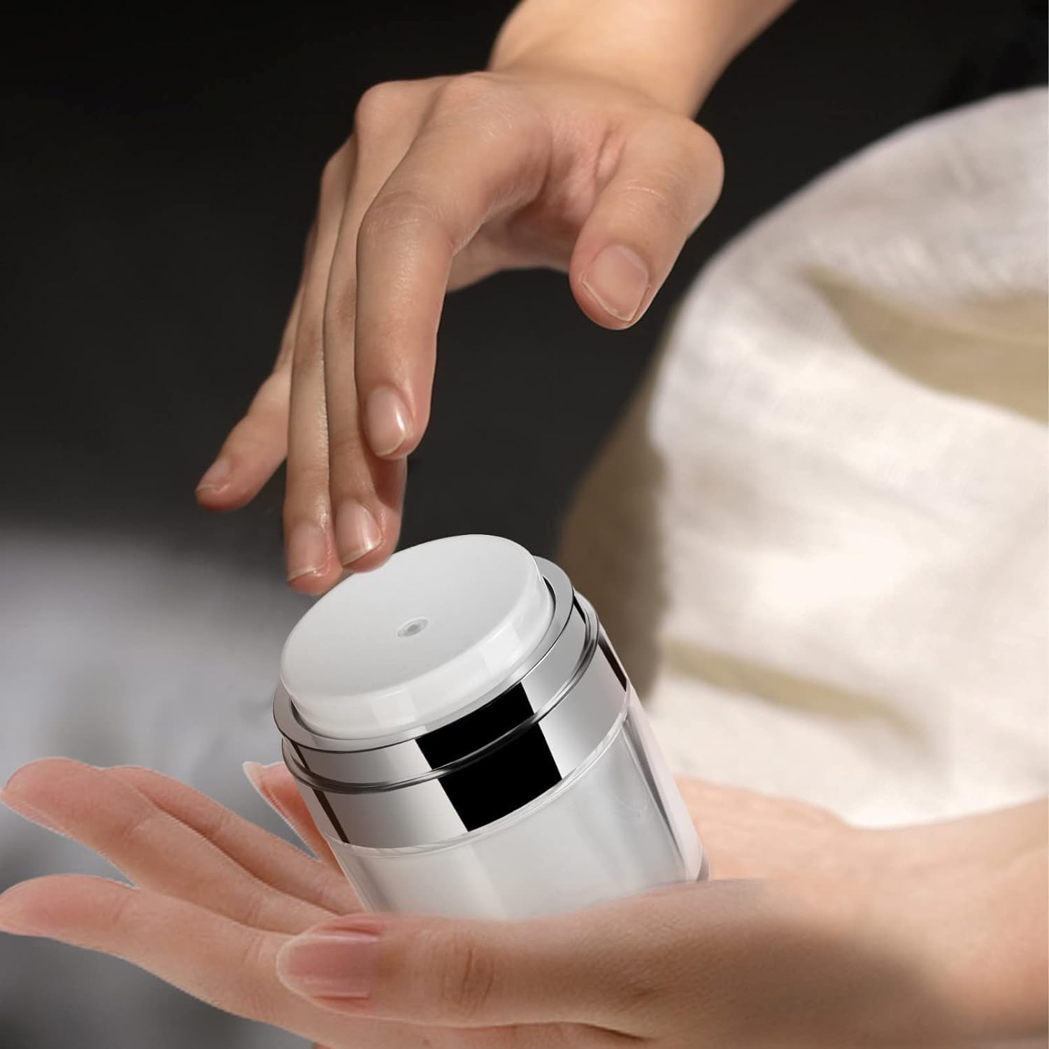 **Bonzella 50ML Travel Cream Dispenser Bottle - Leak-Proof Refillable Airless Cosmetic Pump for Thick Moisturizer, Body Lotion & Skincare - Perfect for Travel, Gym & Home Use**