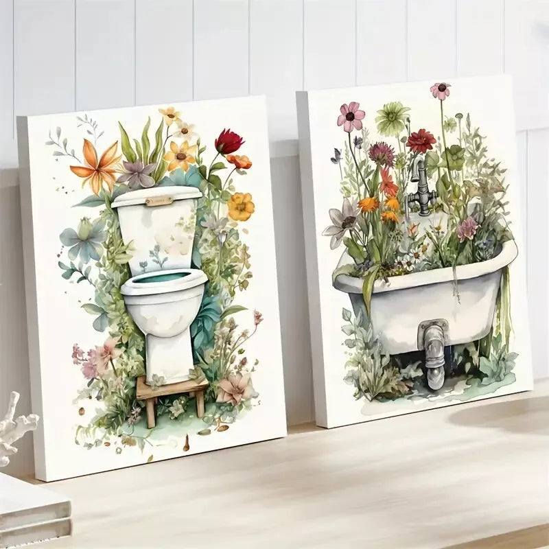 2-Pack Floral Botanical Wildflower Framed Wall Art 50x75cm - High Quality Canvas Print, Ready to Hang - Perfect for Bathroom, Bedroom & Living Room Decor