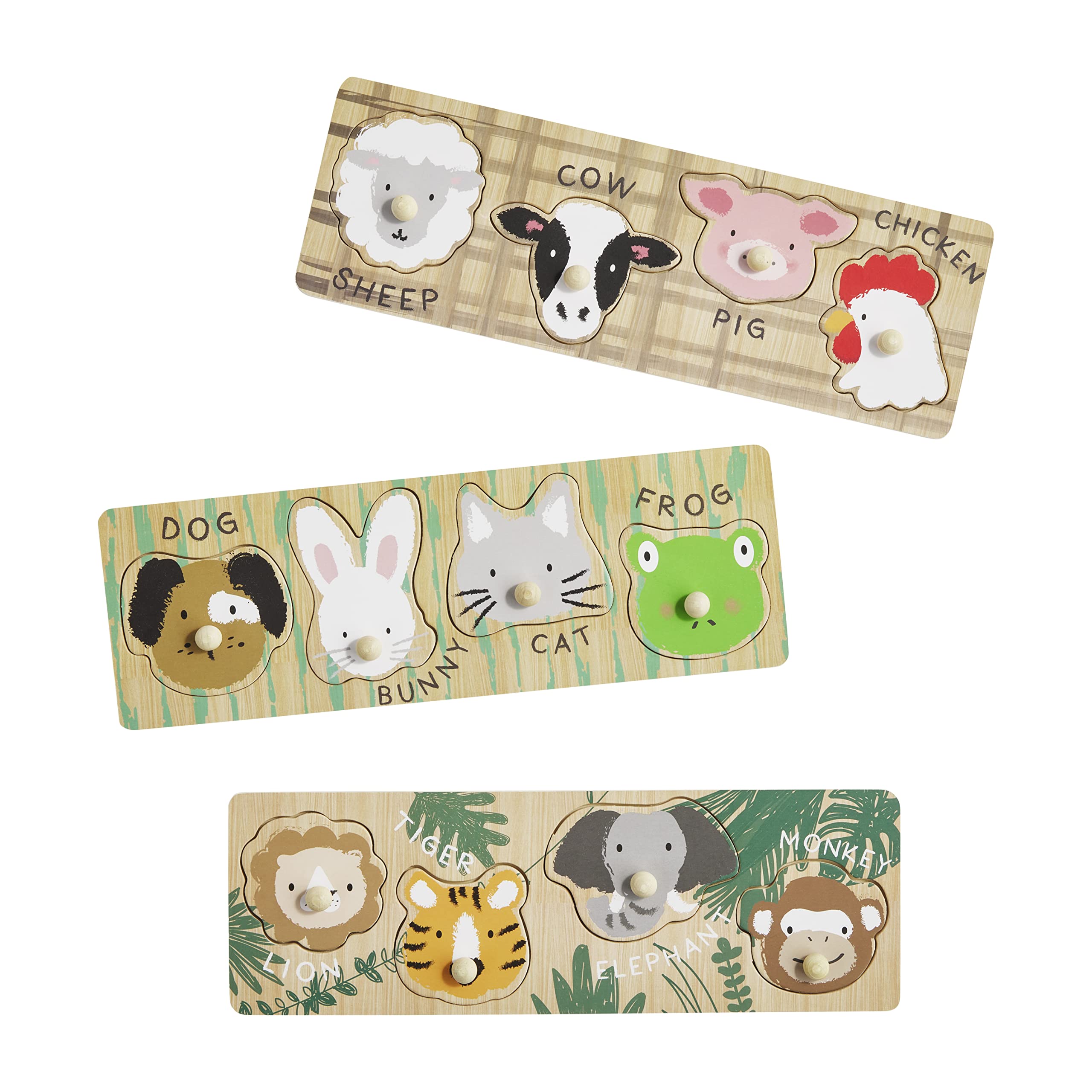 Mud Pie Safari Animal Knob Puzzle for Toddlers - Wooden Educational Toy for Kids Ages 1-3 - Perfect for Early Learning & Fine Motor Skills Development (Use in Preschool, Daycare or Home Playtime)