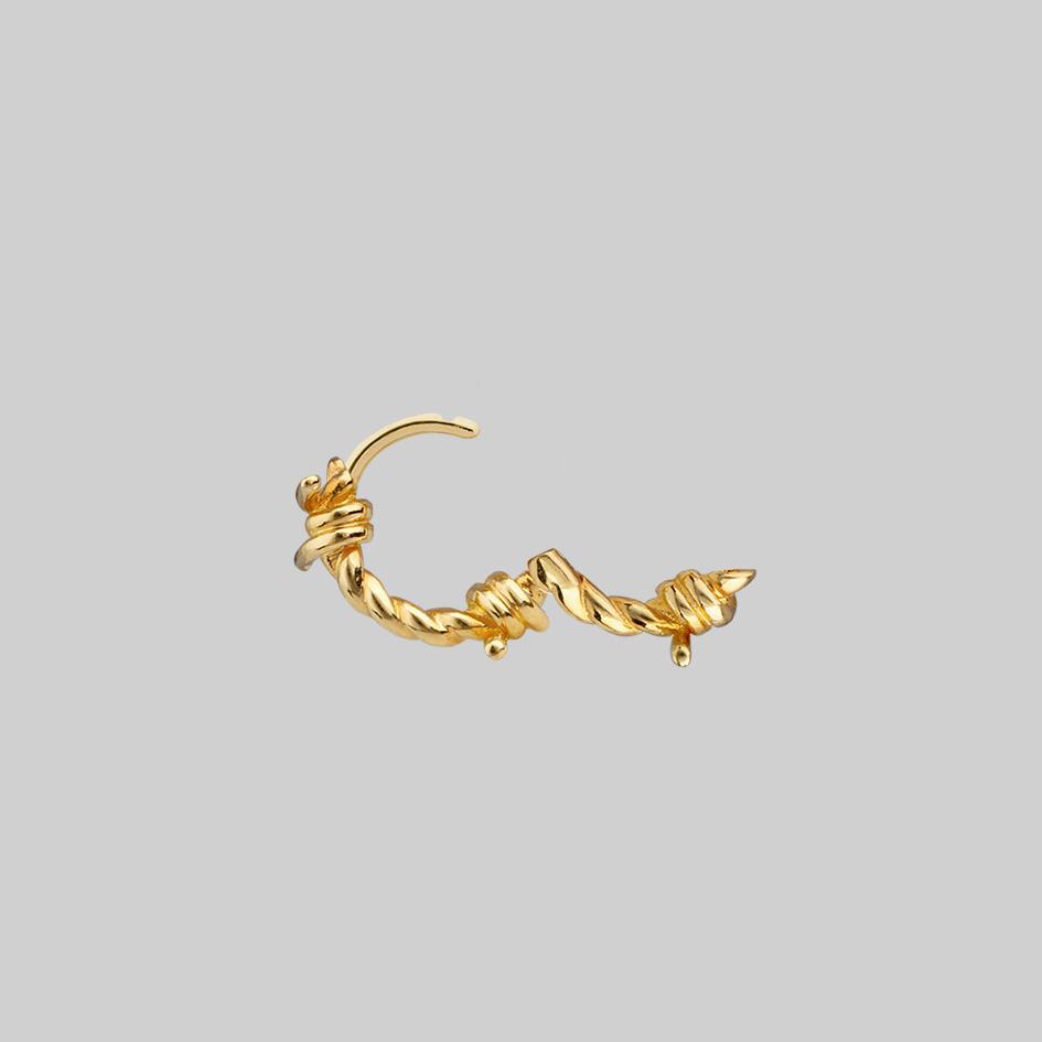 Survival Barbed Wire Clicker Hoop Earrings - Gold Stainless Steel Punk Gothic Jewelry for Women | Perfect for Concerts, Halloween & Edgy Fashion Outfits