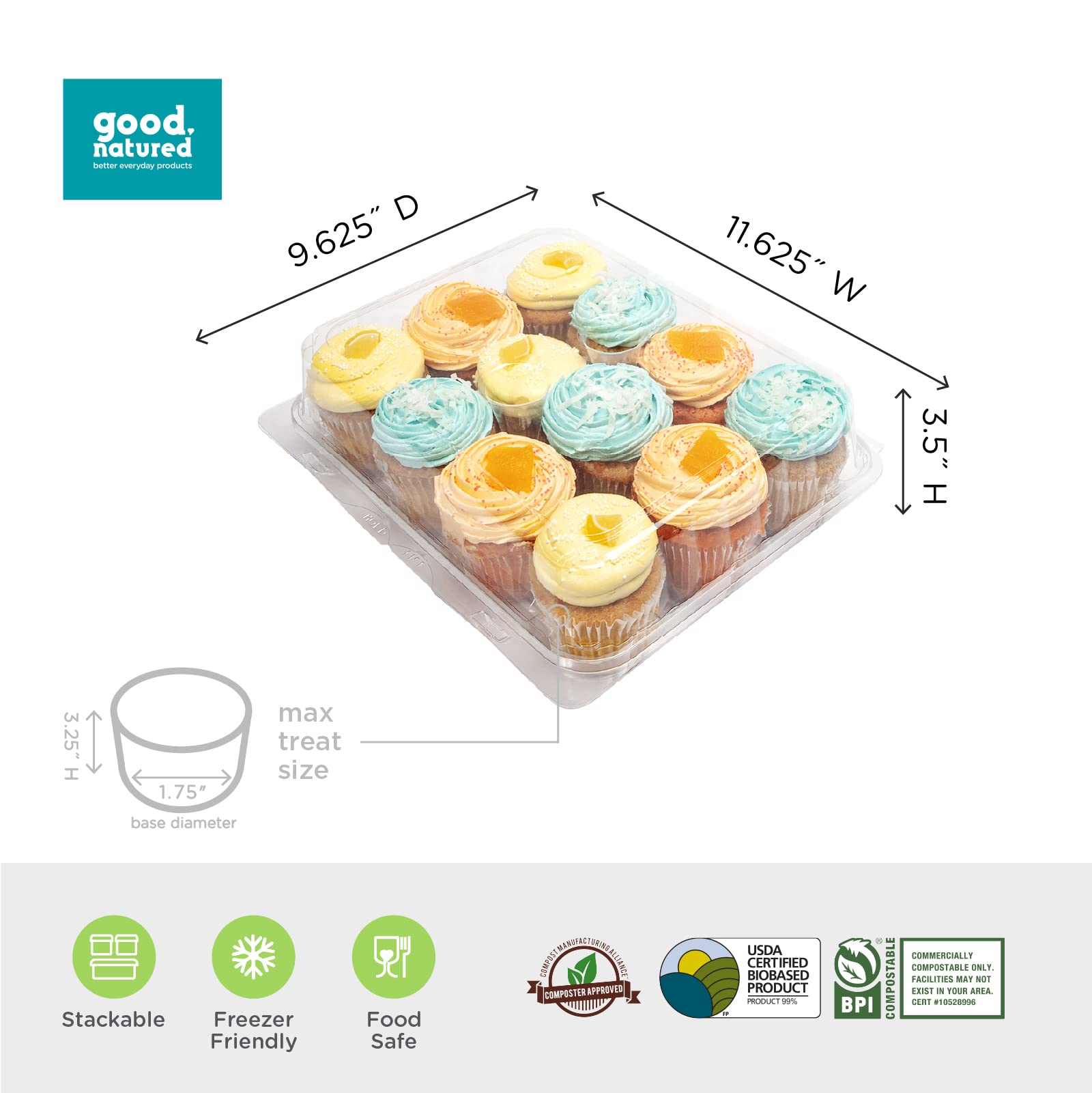 Eco-Friendly 12-Pack Classic Cupcake & Muffin Containers - 100% Plant-Based, BPA-Free Clear Baking Boxes with Lids (3