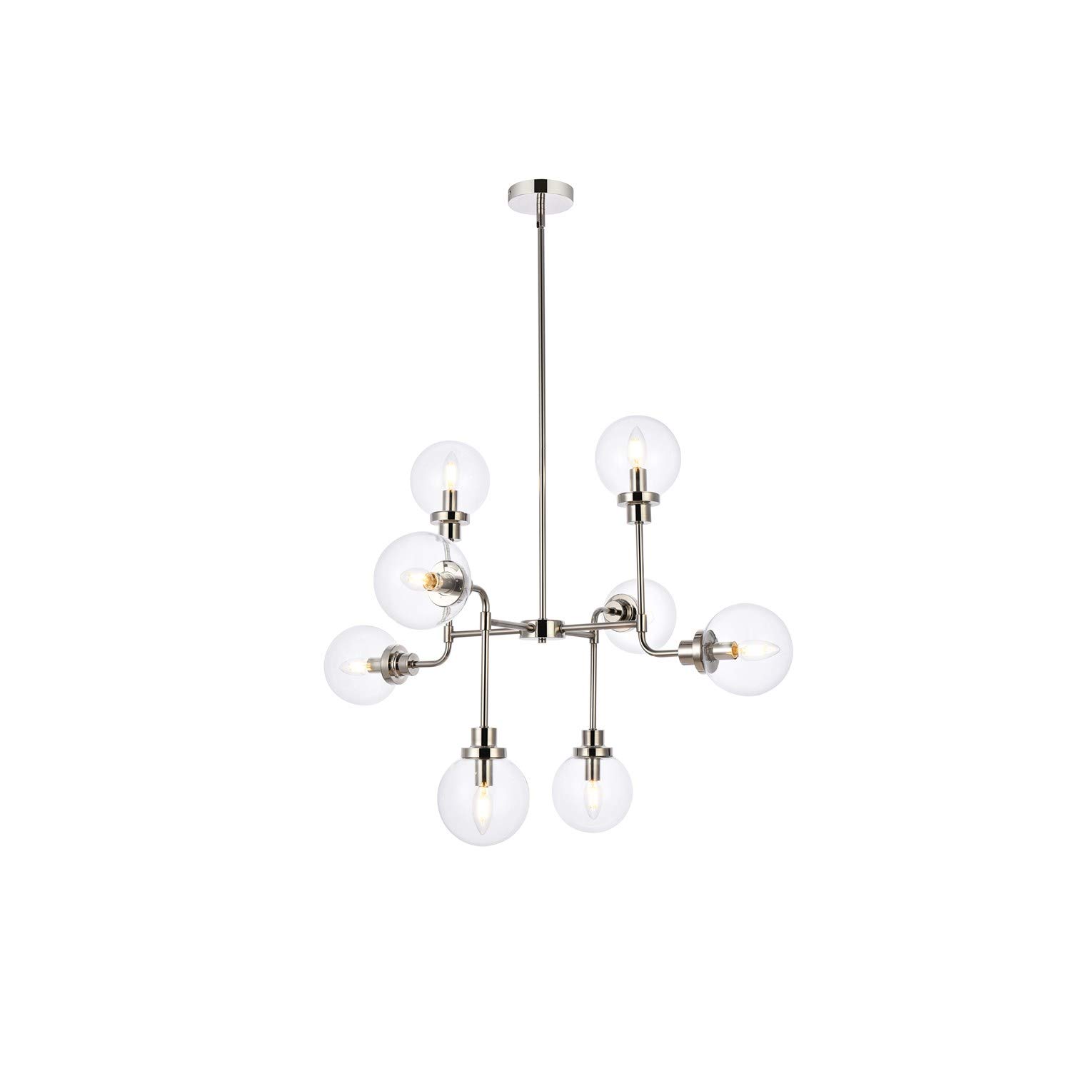 Hanson 8-Light Modern Pendant Lighting Fixture in Polished Nickel with Clear Glass Shade - Perfect for Dining Room, Kitchen Island, or Entryway Lighting