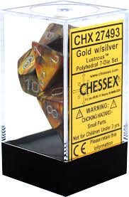 Chessex Polyhedral 7-Dice Set - Lustrous Gold with Silver Finish for Dungeons & Dragons, Pathfinder, and Tabletop RPG Gaming