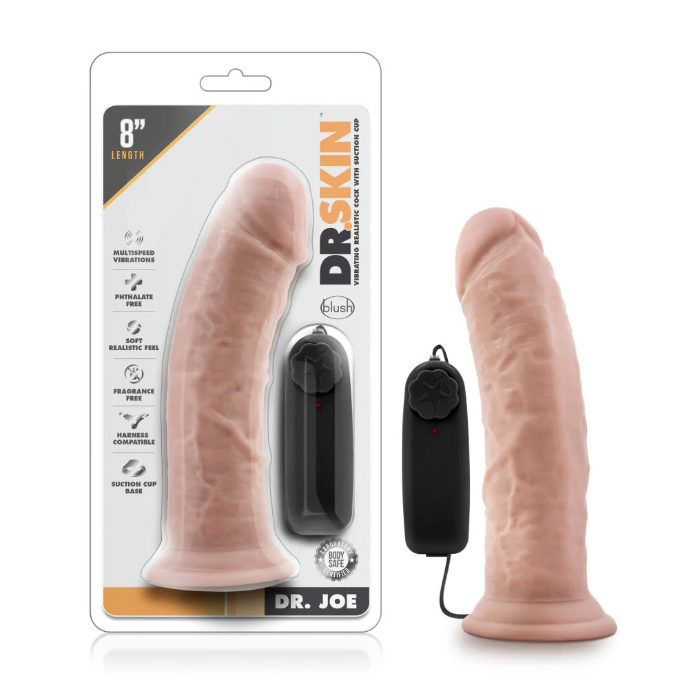 Dr. Skin Joe Realistic 8 Inch Vibrating PVC Dildo - Lifelike Adult Toy for Couples & Solo Play, Waterproof & Body-Safe for Bedroom Fun