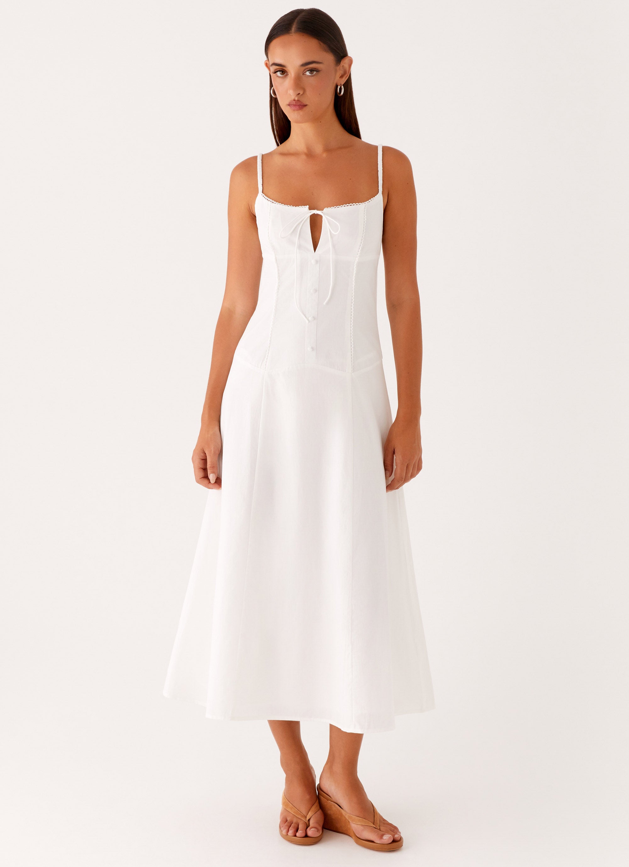 Joyful Midi Dress for Women - Elegant White Summer Flowy Dress for Casual Wear, Party & Vacation | Comfortable & Stylish A-Line Dress