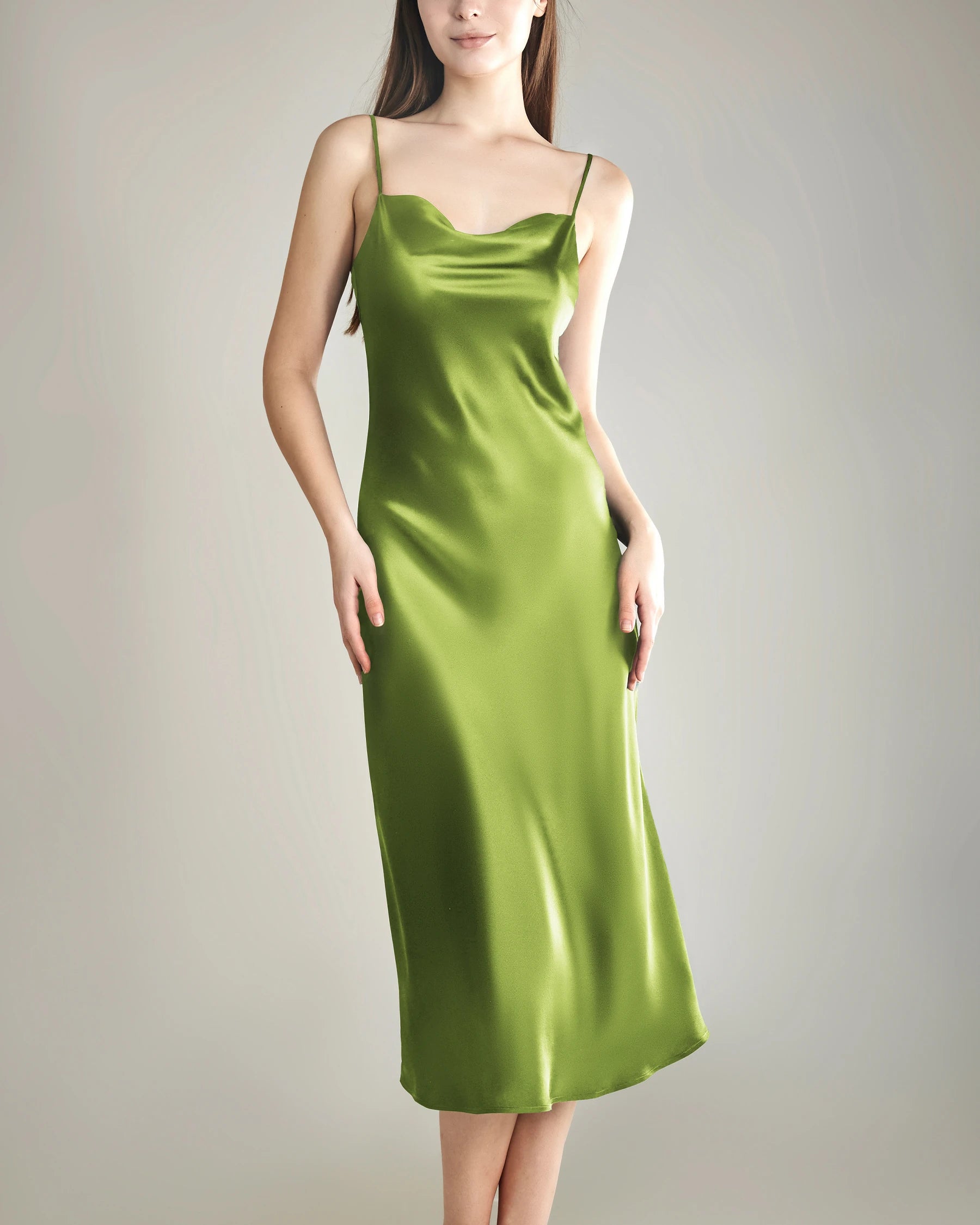 Elegant Silk Dress with Light Cowl Neckline - Women's Formal & Evening Gown for Parties, Weddings & Special Occasions