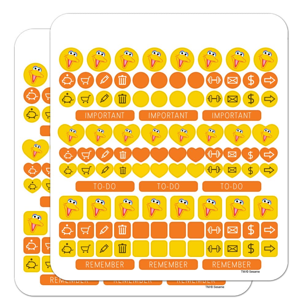 Sesame Street Big Bird Face Planner Stickers - 50pcs Colorful Scrapbooking Stickers for DIY Craft, Bullet Journal, Calendar & Scrapbook - Perfect for Kids Art Projects, School Supplies & Party Decorations
