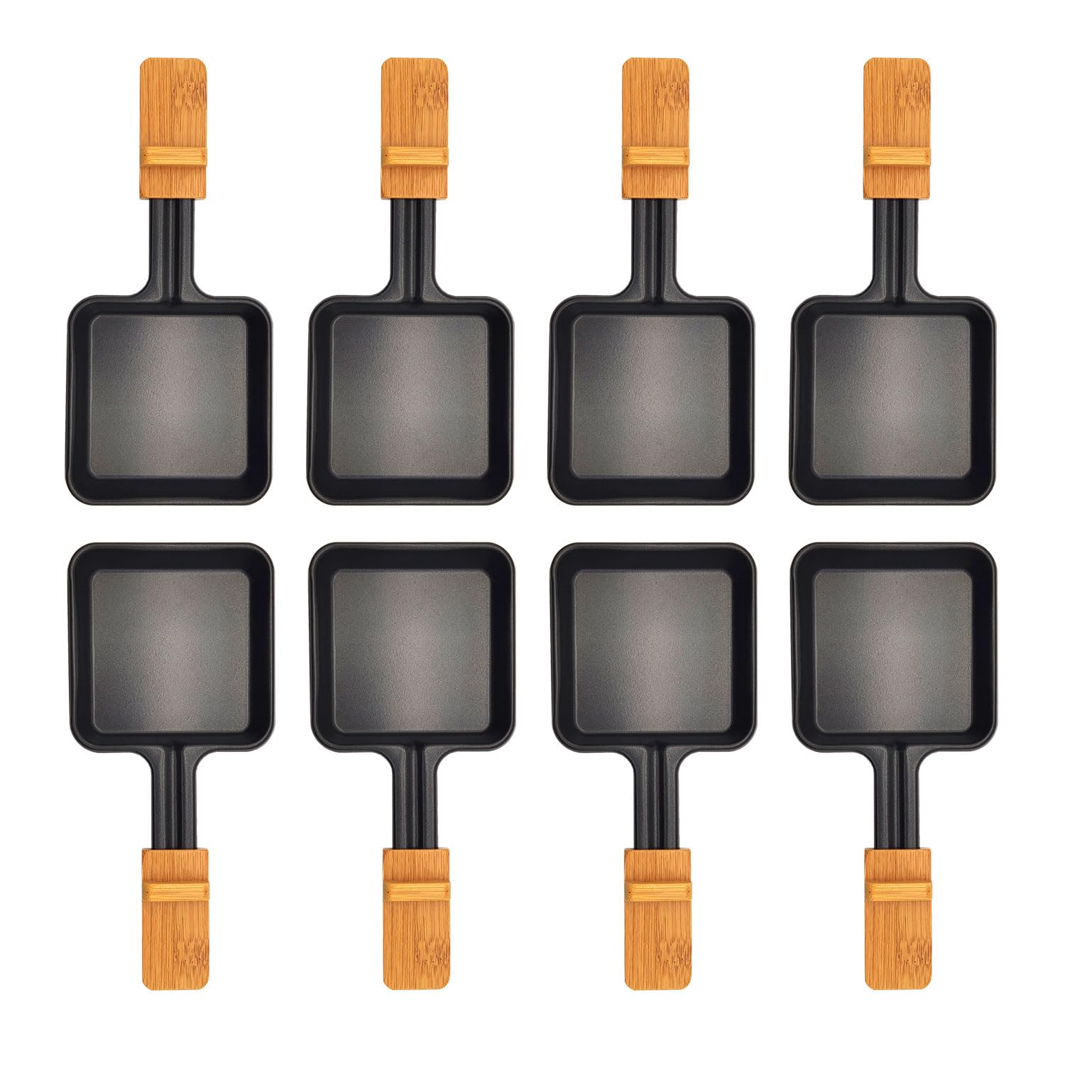 Non-Stick Mini Cheese Raclette Pan Set with Bamboo Handle - 8-Piece Oven-Safe Baking Tool for Melting Cheese, Frying Eggs & Making Quesadillas - Perfect for Home Cooking, Camping & Party Snacks