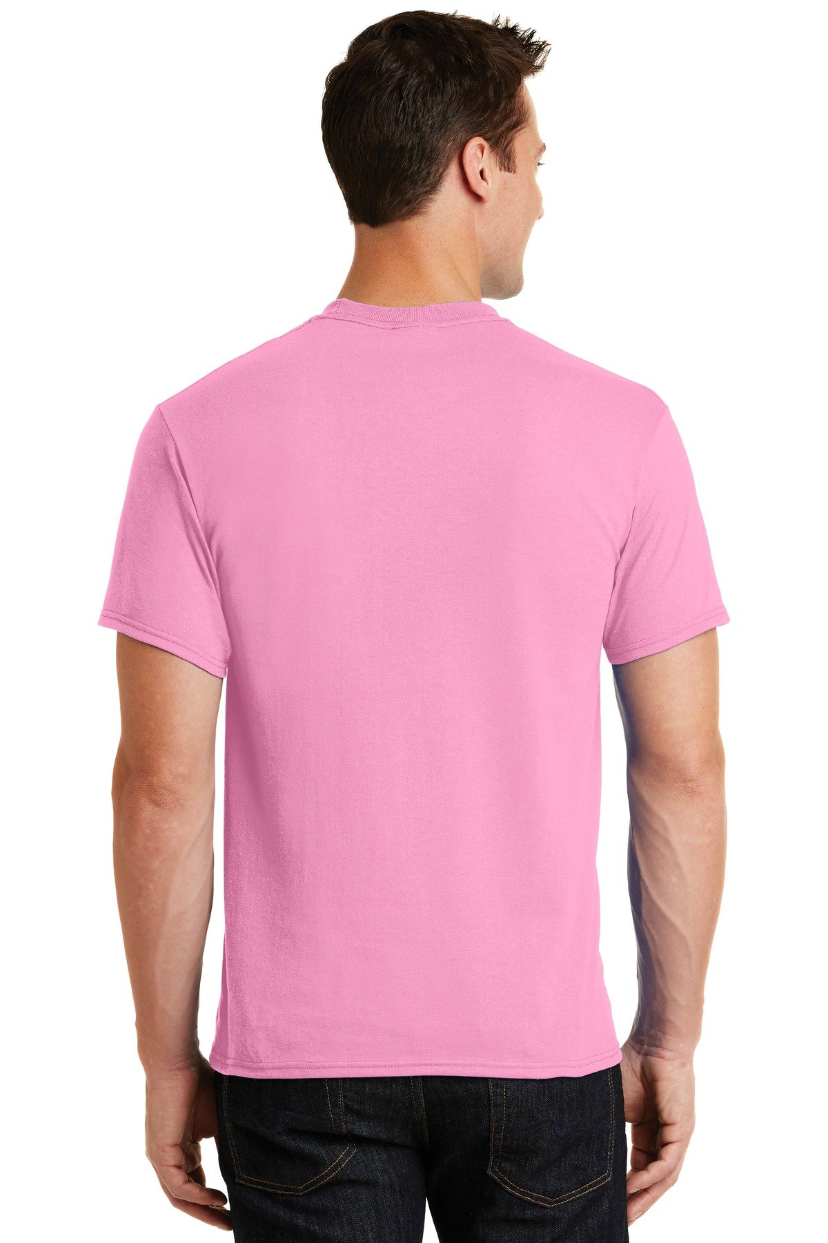PORT AND COMPANY PC55 50/50 Cotton Polyester Blend T-Shirt - Comfortable Unisex Tee for Men & Women - Candy Pink, Large - Perfect for Casual Wear, Work Uniforms & Screen Printing