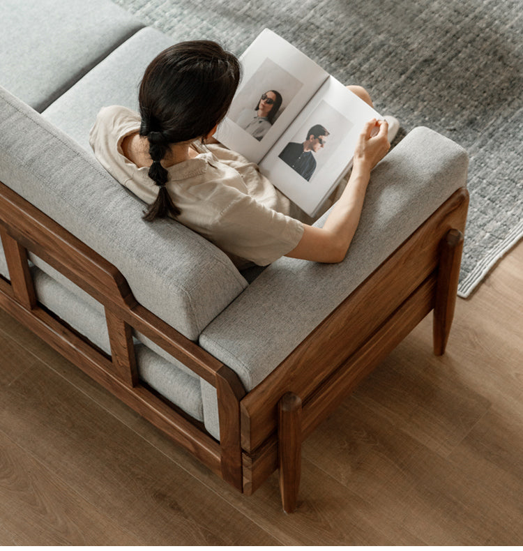 Premium Black Walnut Solid Wood Upholstered Fabric Sofa - Modern Living Room Furniture for Home, Office & Lounge Comfort