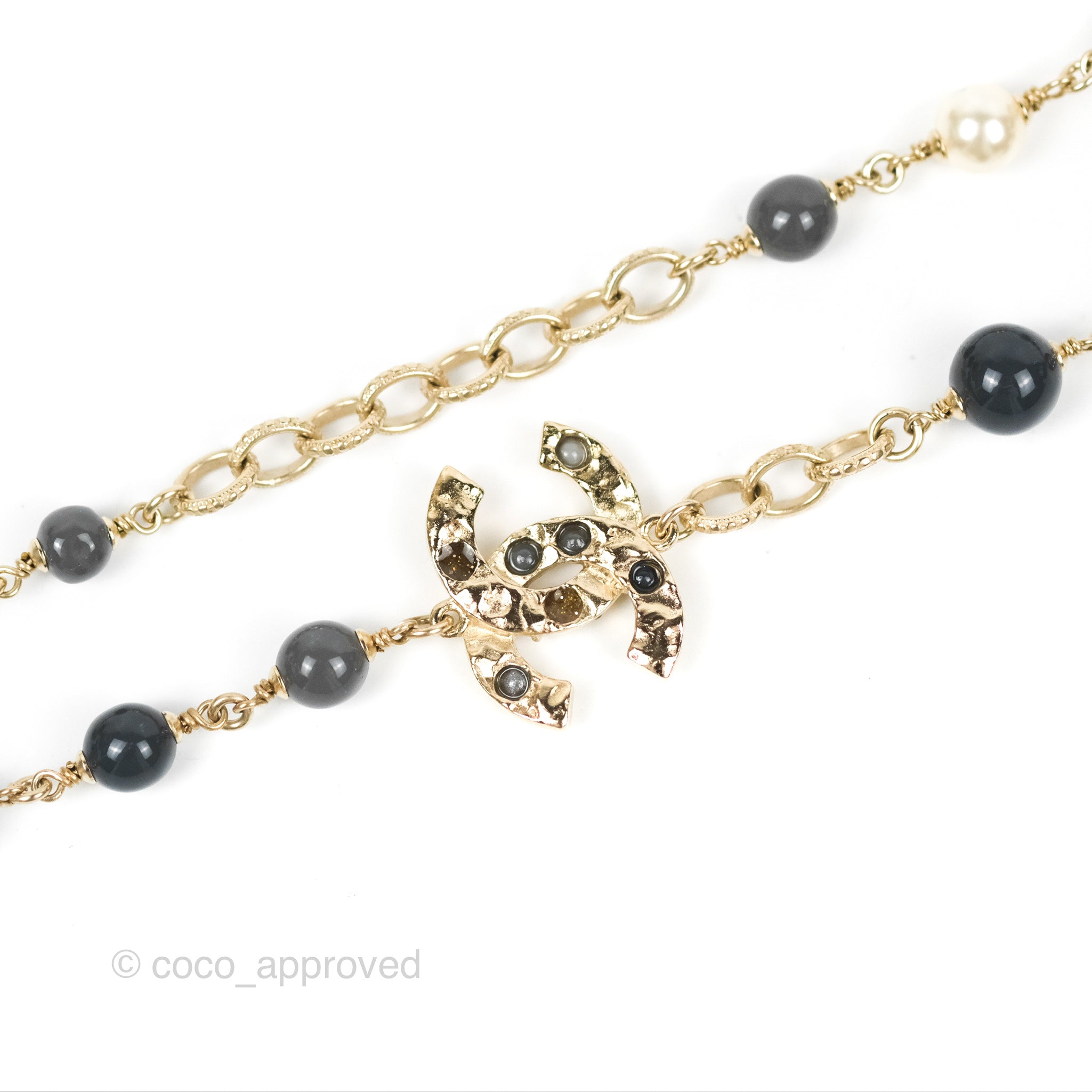 Chanel CC Pearl Gemstone Chain Long Necklace Gold Tone 16A - Elegant Statement Jewelry for Women, Perfect for Parties, Weddings & Special Occasions
