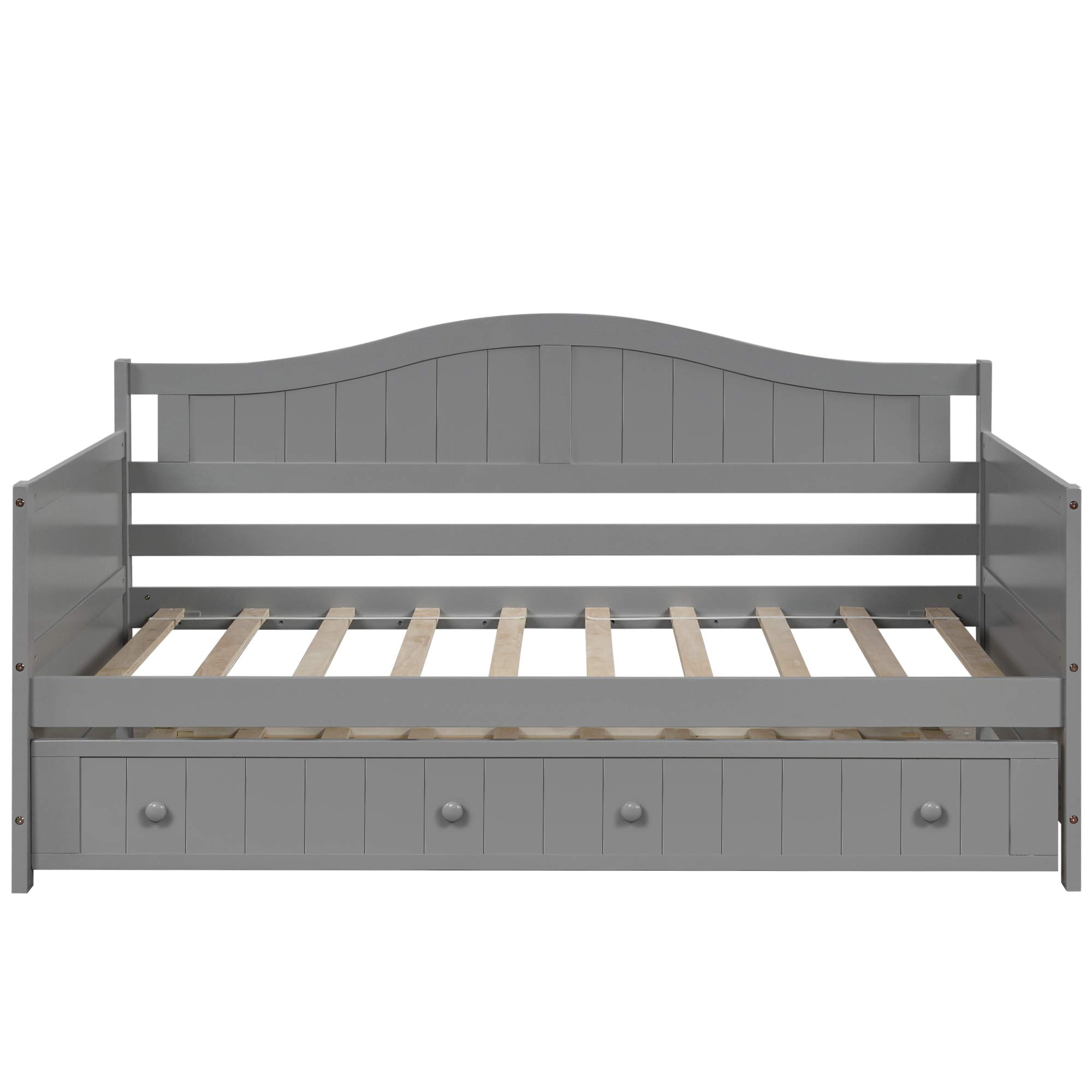 Twin Size Wooden Daybed with Trundle - Convertible Sofa Bed for Kids & Adults, Space-Saving Bed Frame for Bedroom, Living Room or Guest Room - Gray (Fast US Shipping) | Perfect for Small Spaces, Sleepovers & Multi-Purpose Furniture Needs