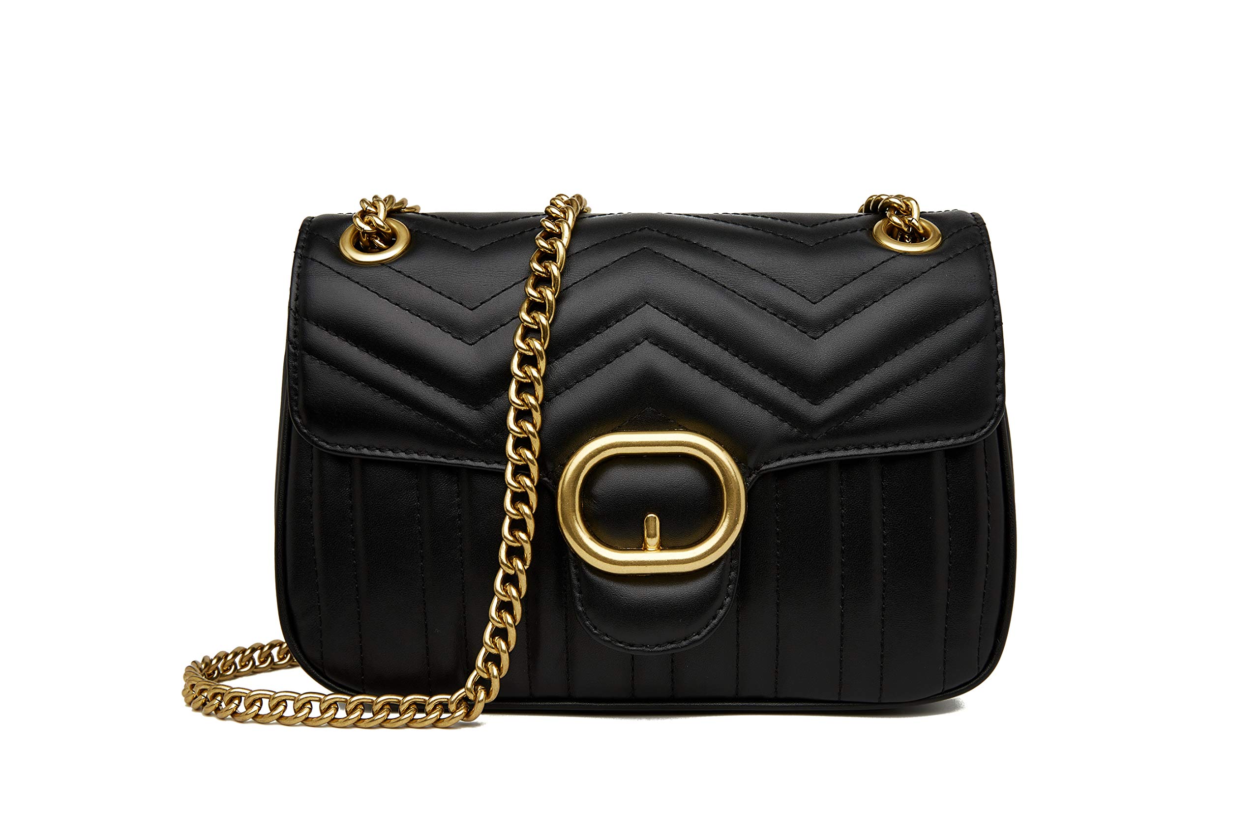 Genuine Leather Women's Shoulder Bag - Stylish Quilted Crossbody Purse with Chain for Ladies, Perfect for Work, Travel & Evening Out (Black)