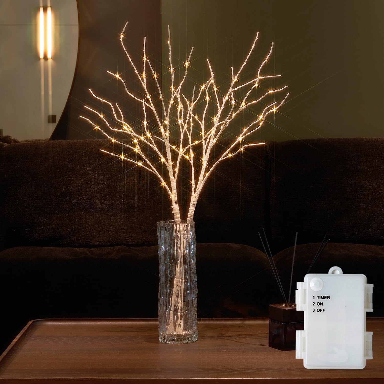Fudios 100 LED Birch Branch Lights with Timer - 32IN Tall Battery Operated Willow Twig for Vase | Indoor/Outdoor Decoration for Home, Party, Wedding & Garden