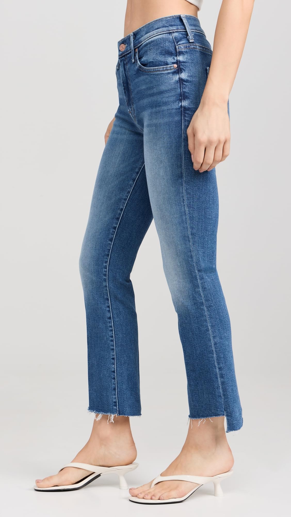 MOTHER Women's The Insider Crop Step Fray Jeans - Distressed High Waist Skinny Jeans in Blue Wash, Size 32 | Perfect for Casual Outfits, Date Nights & Street Style Fashion