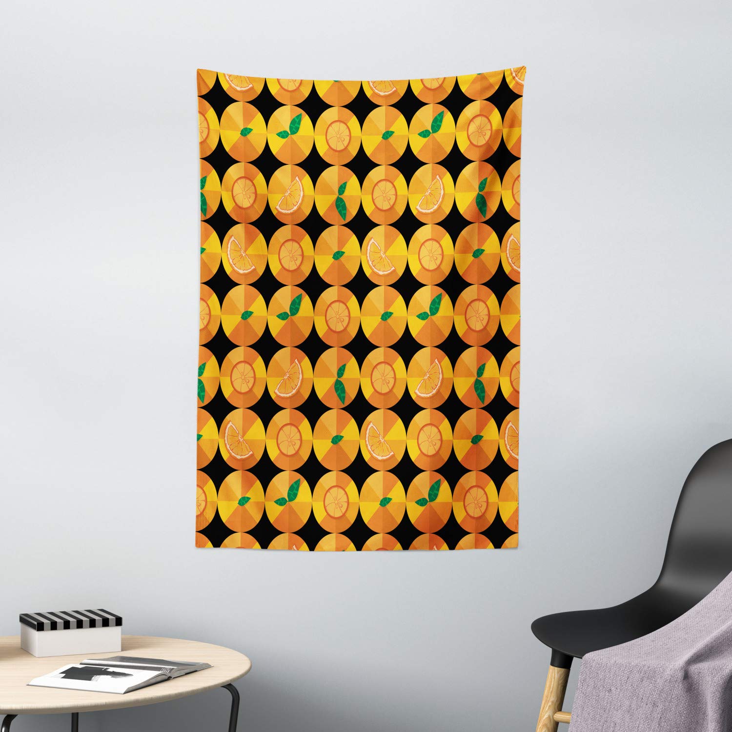 Ambesonne Orange Tapestry Wall Hanging - 40x60 Inch Tangerine Citrus Pattern Decor for Bedroom, Living Room & Dorm - Charcoal Grey & Orange Bohemian Style - Perfect for Home Decor, Photo Backdrops & Yoga Studio Accents