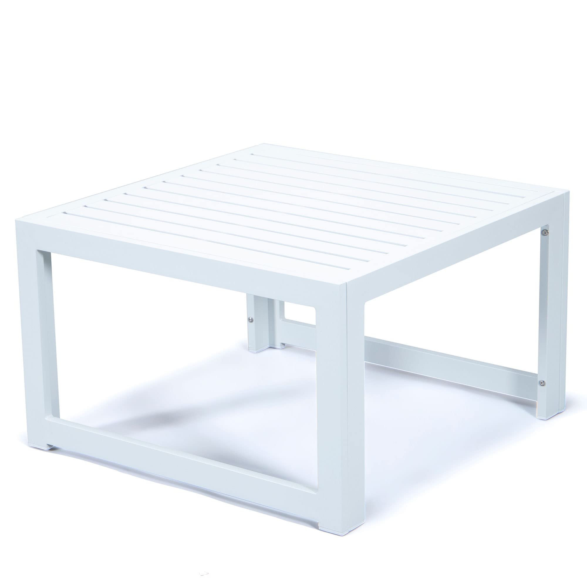 LeisureMod Chelsea 7-Piece Outdoor Patio Conversation Set - White Aluminum Furniture with Coffee Table & Weather-Resistant Cushions (Black) - Perfect for Garden, Backyard, Poolside & Terrace Relaxation