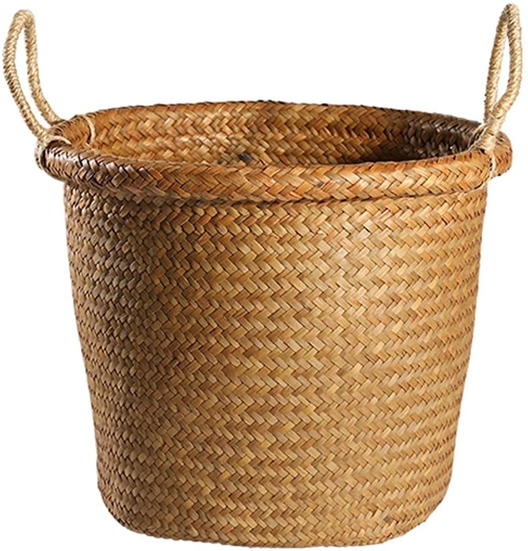 Seagrass Storage Baskets with Lid & Handles - Small Woven Rattan Laundry Hamper for Clothes, Books, Toys & Blankets | Perfect for Bedroom, Nursery & Bathroom Organization