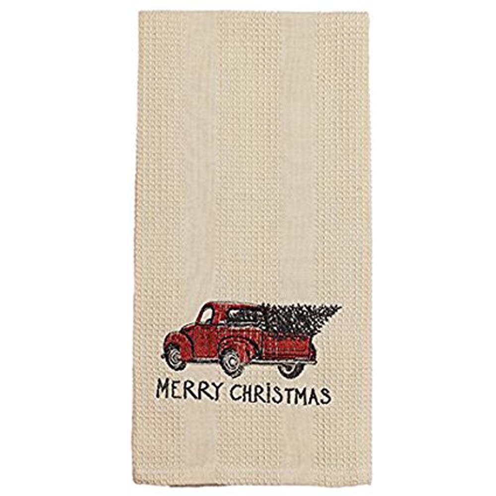 Red Truck Christmas Towel - Farmhouse Holiday Kitchen Decor - Cozy Christmas Hand Towel for Farmhouse, Rustic & Country Style Homes - Perfect for Holiday Baking, Gift Wrapping & Festive Decor