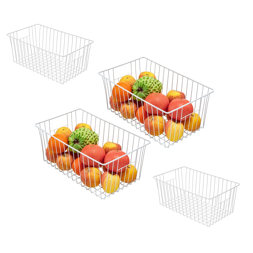 16-Inch Freezer Wire Storage Baskets with Built-in Handles - Refrigerator Organizer Bins for Kitchen, Pantry, Cabinet & Closet - Perfect for Frozen Food Storage, Snack Organization & Bedroom Storage Solutions