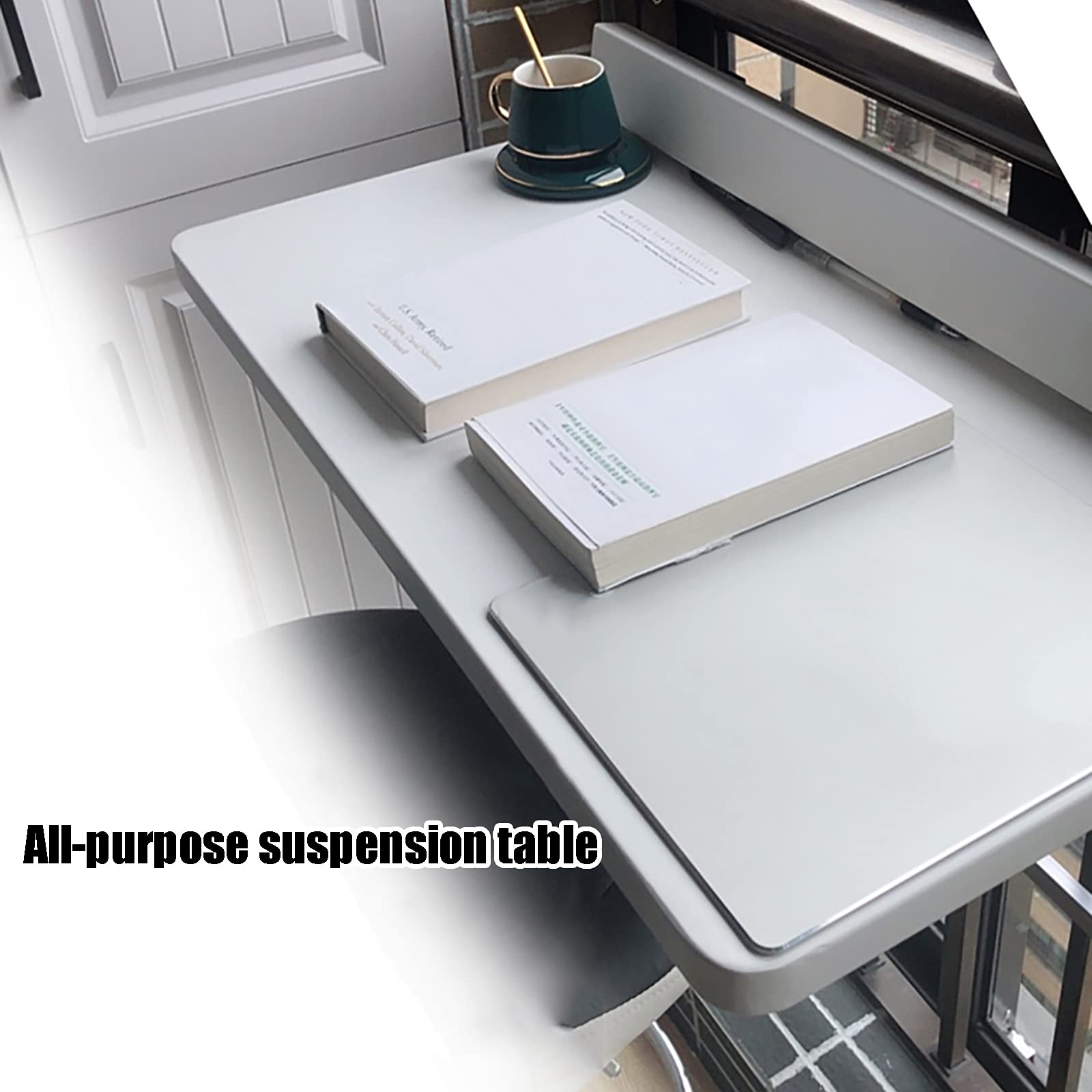 Outdoor Folding Wall Mounted Table - Adjustable Height Patio Balcony Hanging Railing Table - Space Saving White Dining Bar Laptop Desk (80x40cm/31.5x15.7in) - Perfect for Small Spaces, Apartments, Gardens & Outdoor Dining
