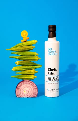 Chefs Life Premium Cooking Oil Blend - Extra Virgin Olive Oil, Avocado Oil & Grapeseed Oil - Non-GMO, Cold-Pressed for Healthy Cooking, Salad Dressing & Baking - 16.9 Fl Oz (500ml) Bottle - Perfect for Mediterranean Diet, Keto & Vegan Recipes