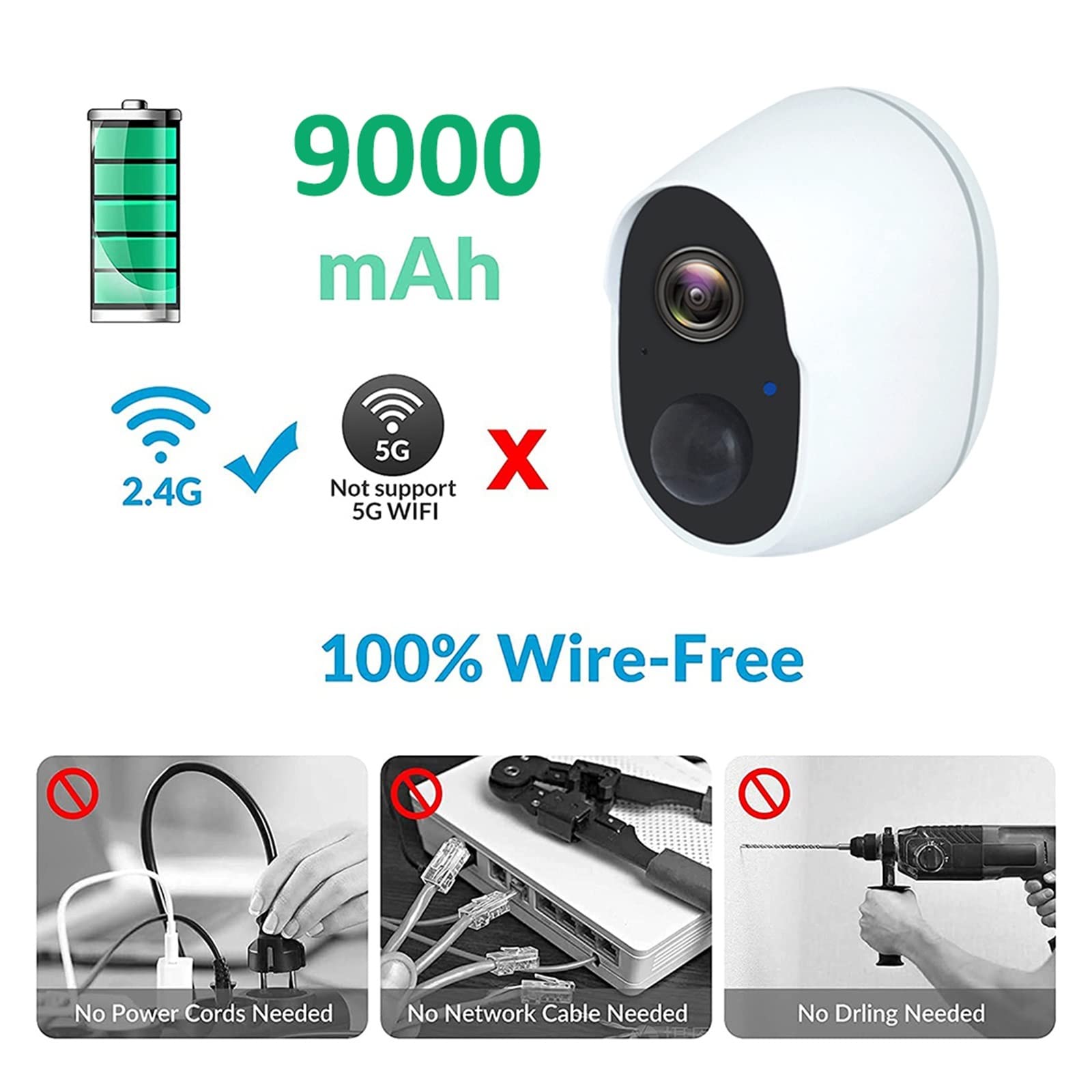 MZZYG Solar Security Camera Wireless Outdoor, 1080P HD WiFi Surveillance Camera with 9000mAh Rechargeable Battery & 3.5W Solar Panel, IP65 Weatherproof, Alexa Compatible, 64GB Storage - Perfect for Home Security, Yard Monitoring, and Property Protection