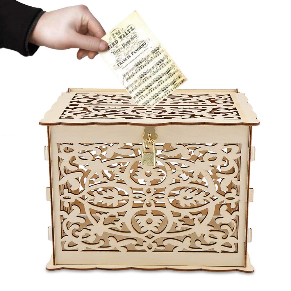 Elegant Decorative Wedding Card Box with Hollow Envelope Design & Secure Padlock - Perfect for Wedding Reception, Baby Shower, Graduation Cards & Special Occasions