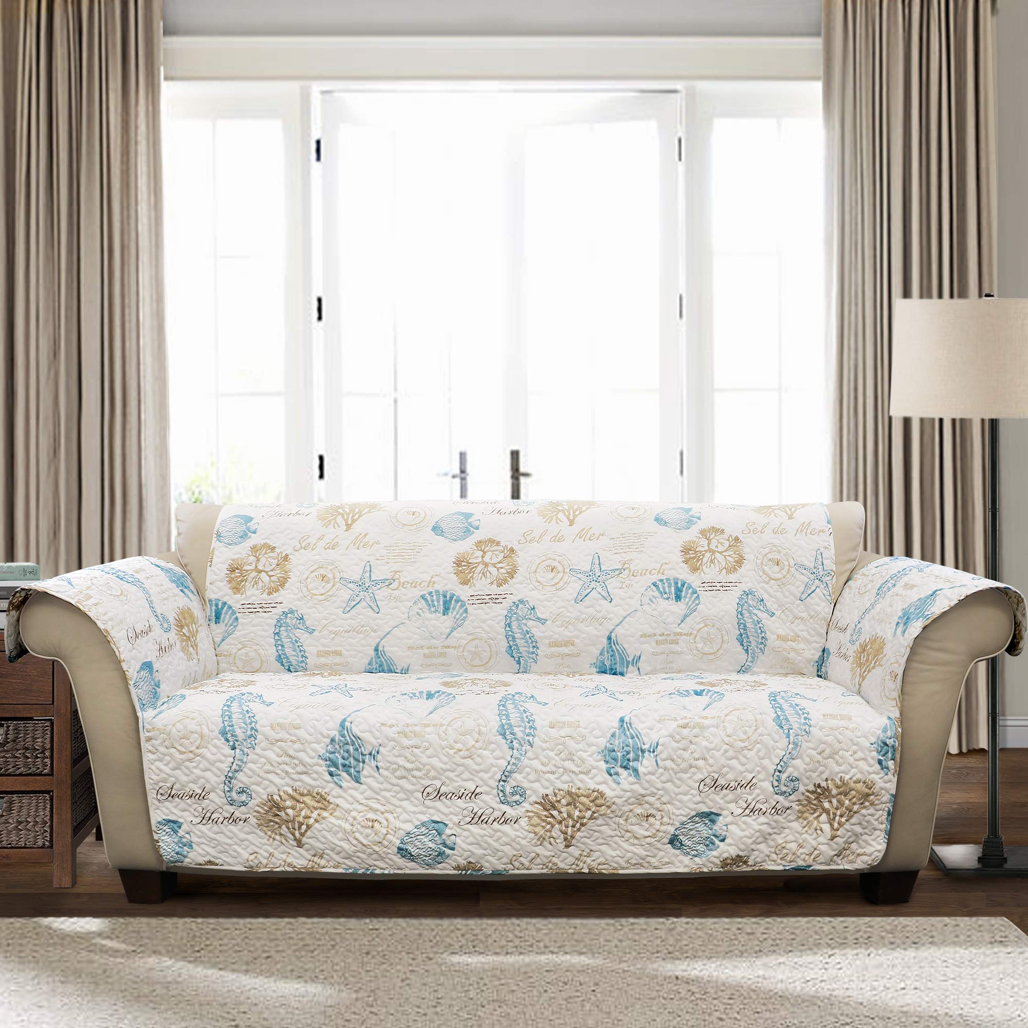 Lush Decor Harbor Life Quilted Coastal Couch Cover - 116