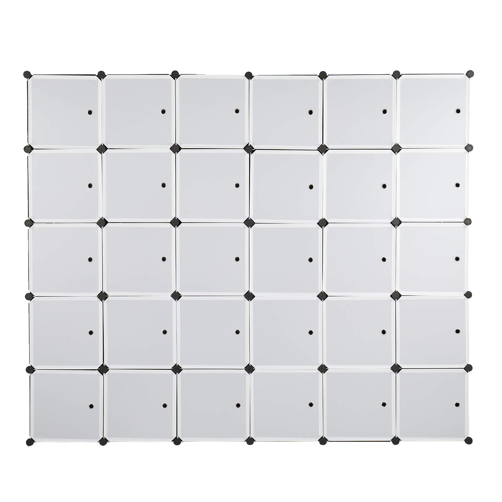 30-Cube Stackable Plastic Closet Organizer with Doors & Hanging Rod - Modular Storage Shelves for Bedroom, Closet & Office Organization - White & Black Design