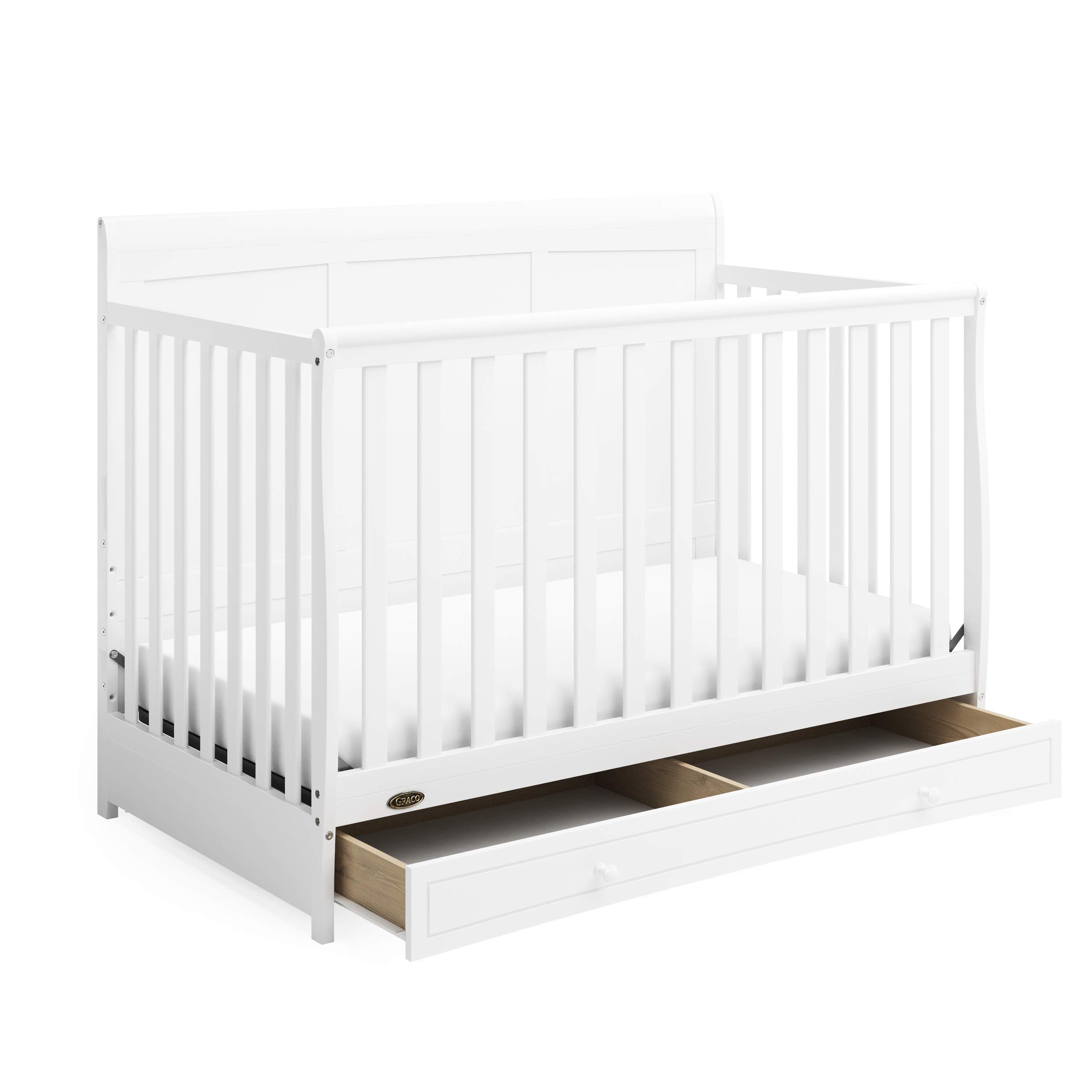 Graco Asheville 5-in-1 Convertible Crib with Storage Drawer - GREENGUARD Gold Certified White Baby Crib | Converts to Toddler Bed, Daybed & Full Size Bed | Perfect for Nursery, Bedroom & Guest Room
