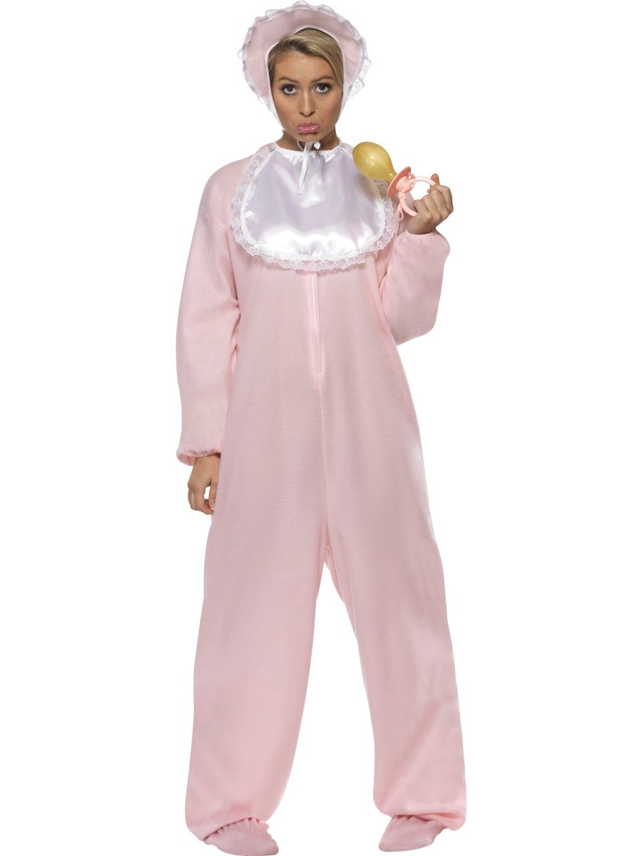 Smiffy's Women's Baby Romper Costume Jumpsuit with Bonnet & Bib - Cute Infant Outfit for Halloween, Photo Shoots & Dress-Up Parties