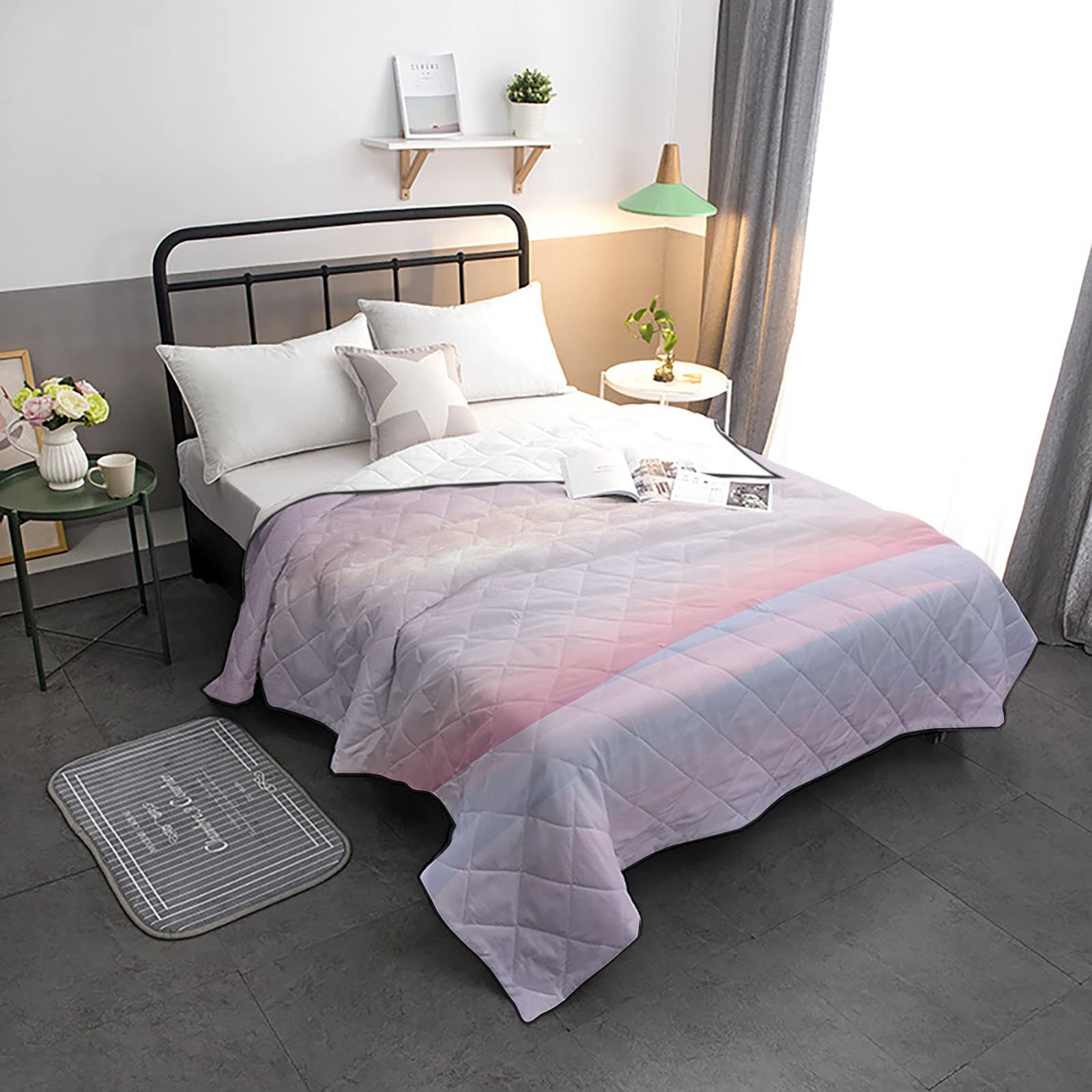 HELLOWINK Twin Size Cooling Comforter - Soft & Lightweight Quilted Duvet Insert | Pink Wonderland All Season Down Alternative Bedding | Perfect for Summer & Winter Use in Bedroom, Guest Room, Dorm
