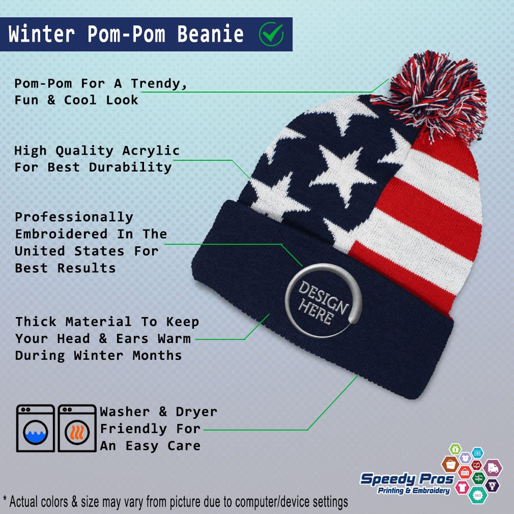 Speedy Pros Pom Pom Beanies for Women & Men - US Air Force Retired Embroidery Skull Cap, Winter Warm Acrylic Knit Hat (One Size Fits Most) - Perfect for Cold Weather, Outdoor Activities & Military Enthusiasts