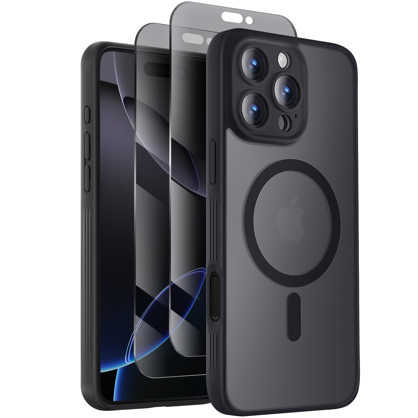 iPhone 16 Pro Max Case with MagSafe Compatibility - Includes 2 Privacy Screen Protectors | Military-Grade 15FT Drop Protection & Camera Shield | Shockproof Phone Cover (2024 Model, Black) - Perfect for Outdoor Adventures & Everyday Protection
