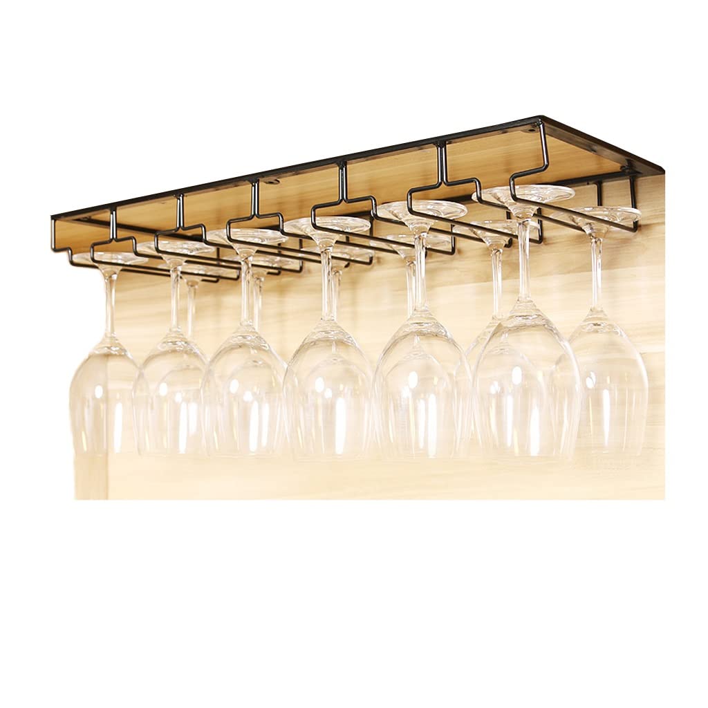 Under Cabinet Wine Glass Rack - 6 Slot Stemware Holder, Metal Wall Mounted Wine Glass Organizer for Kitchen & Bar Storage - Perfect for Small Spaces & Entertaining (Black)