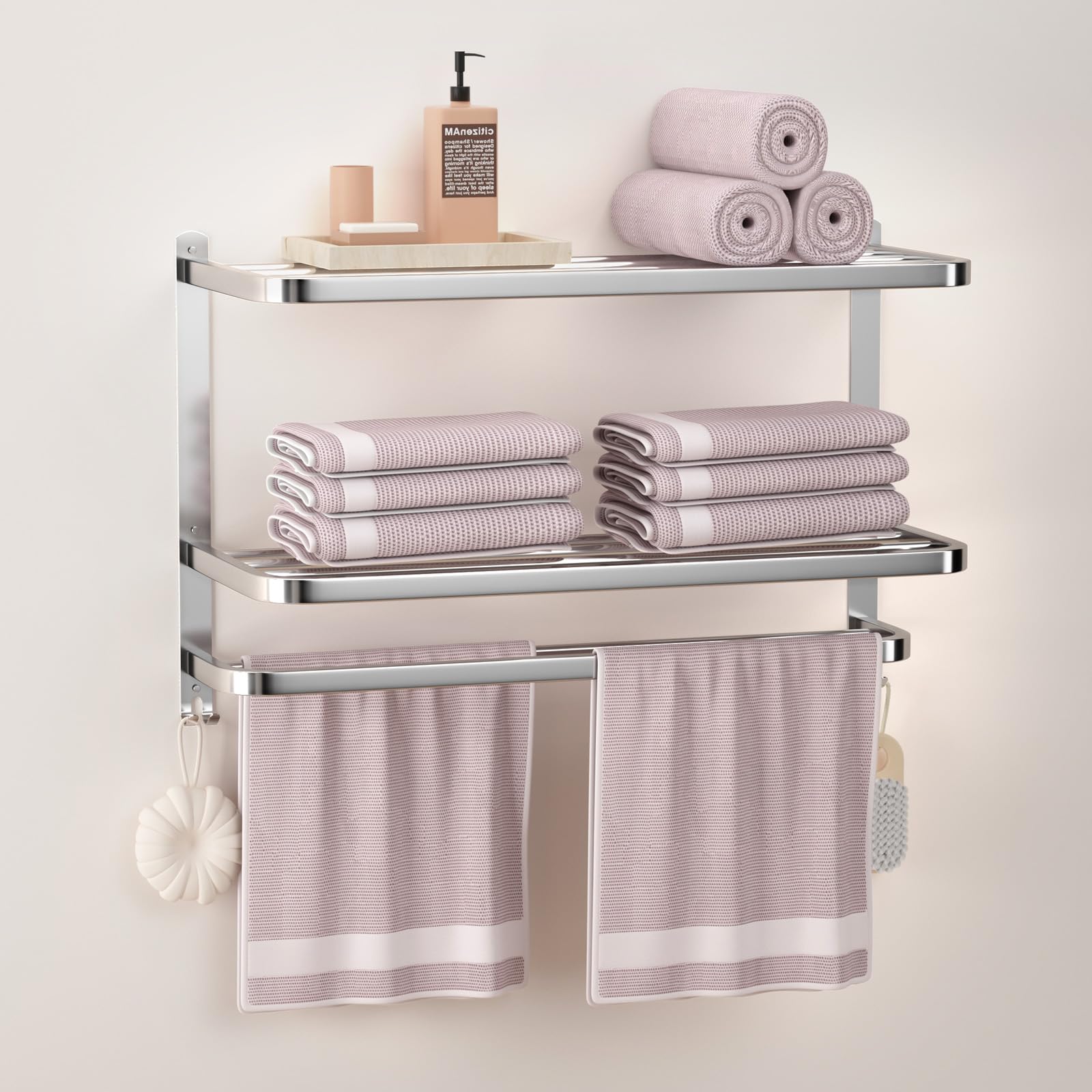 3-Tier Stainless Steel Wall-Mounted Towel Rack for Bathroom - 23 Inch Multilayer Hotel Towel Shelf with Brushed Finish - Perfect for Bathroom Organization, Spa, and Luxury Hotel Decor
