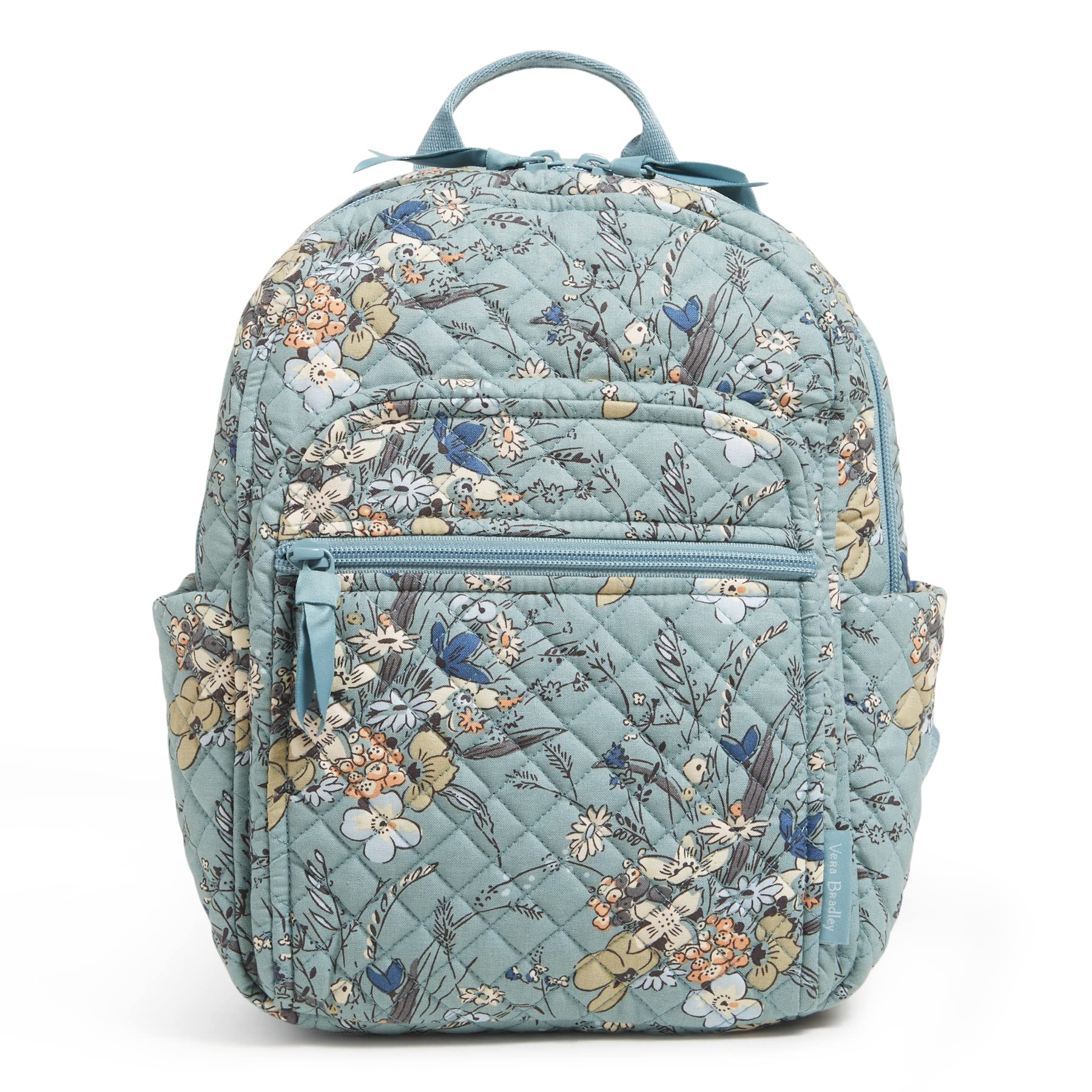 Vera Bradley Women's Small Cotton Backpack - Sunlit Garden Sage, Eco-Friendly Recycled Cotton, Lightweight & Durable for Travel, Work & School