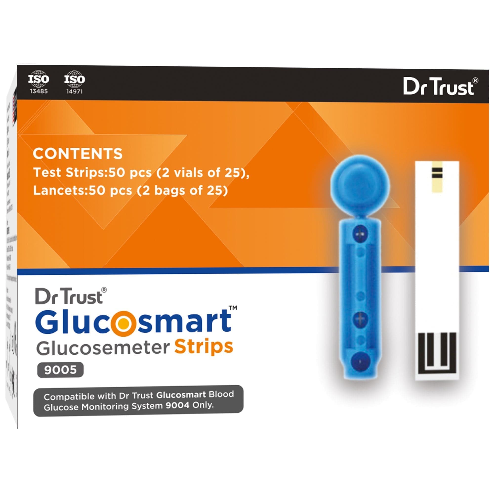 Dr Trust USA Glucometer Test Strips 9005 - 25 Count (Compatible with Dr Trust GlucoSMART 9004 & 9006) - Expiry April 2024 - Accurate Blood Sugar Monitoring for Diabetes Management at Home