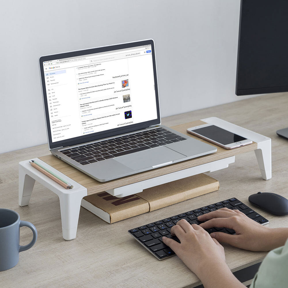 Activiva Monitor Stand Riser with Storage Drawer - White Oak Wooden Desktop Organizer for Computer, Laptop & Office Accessories - Perfect for Home & Office Workspace Setup