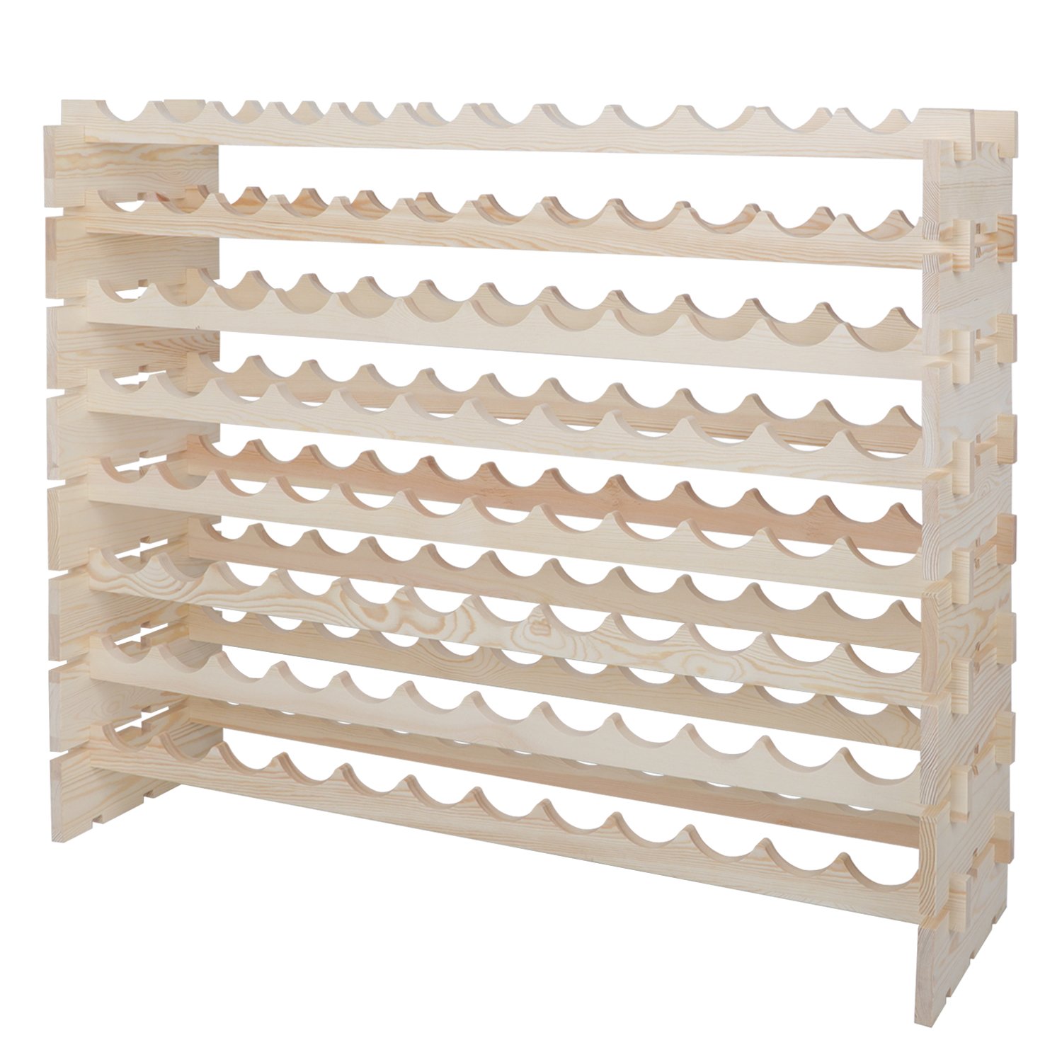 HomGarden 8-Tier Stackable Wine Rack - Modular Wooden Wine Storage Stand for 96 Bottles (8x12) - Natural Wood Free-Standing Display Shelf - Sturdy & Wobble-Free Design - Perfect for Home Bars, Restaurants, and Wine Cellars