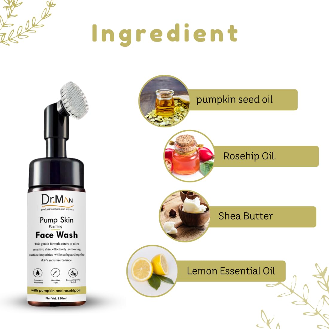 Dr. Man Professional Foaming Face Wash with Pumpkin & Rosehip Oil - 150ml | Gentle Cleanser for Acne-Prone & Sensitive Skin | Daily Skincare Routine
