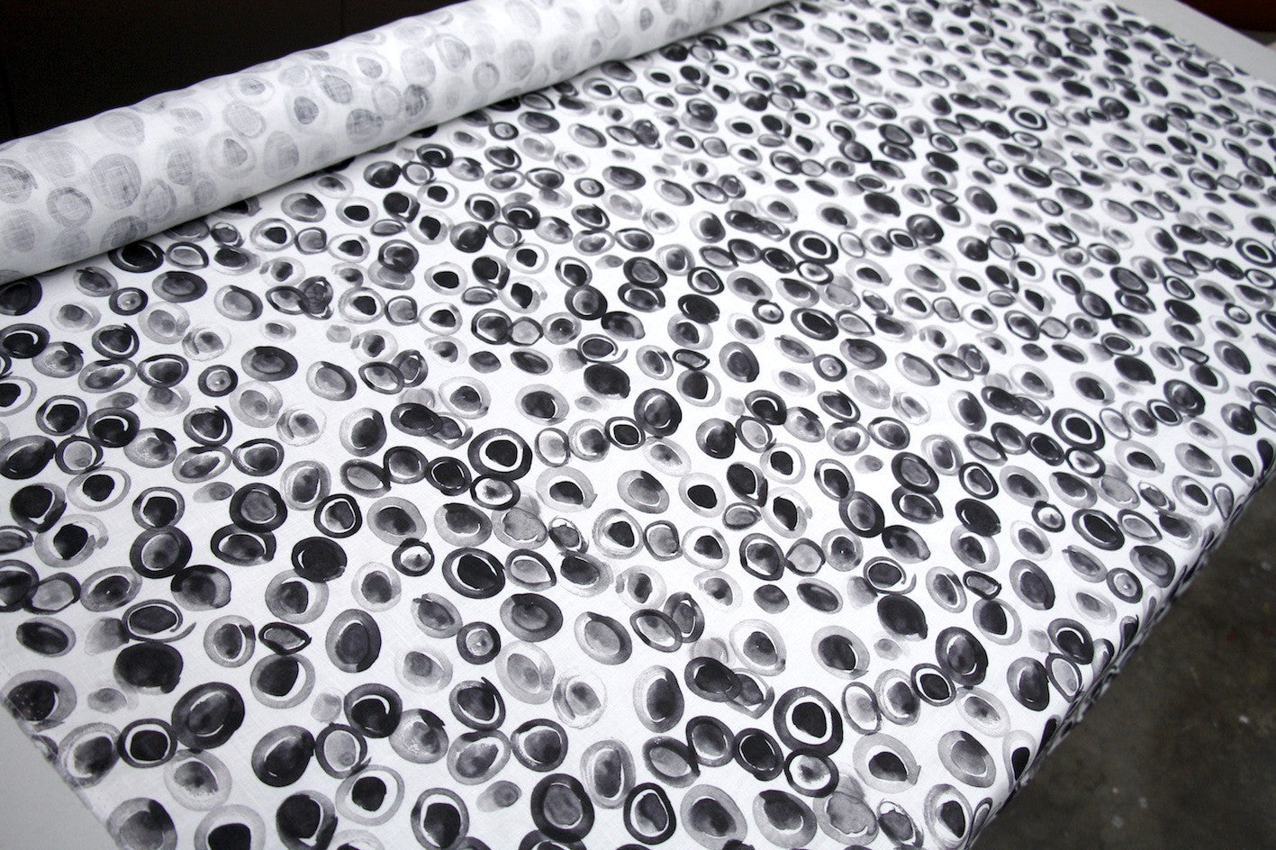 Black Jelly Spot Printed Linen Fabric - Soft & Breathable Material for Dresses, Curtains & Home Decor