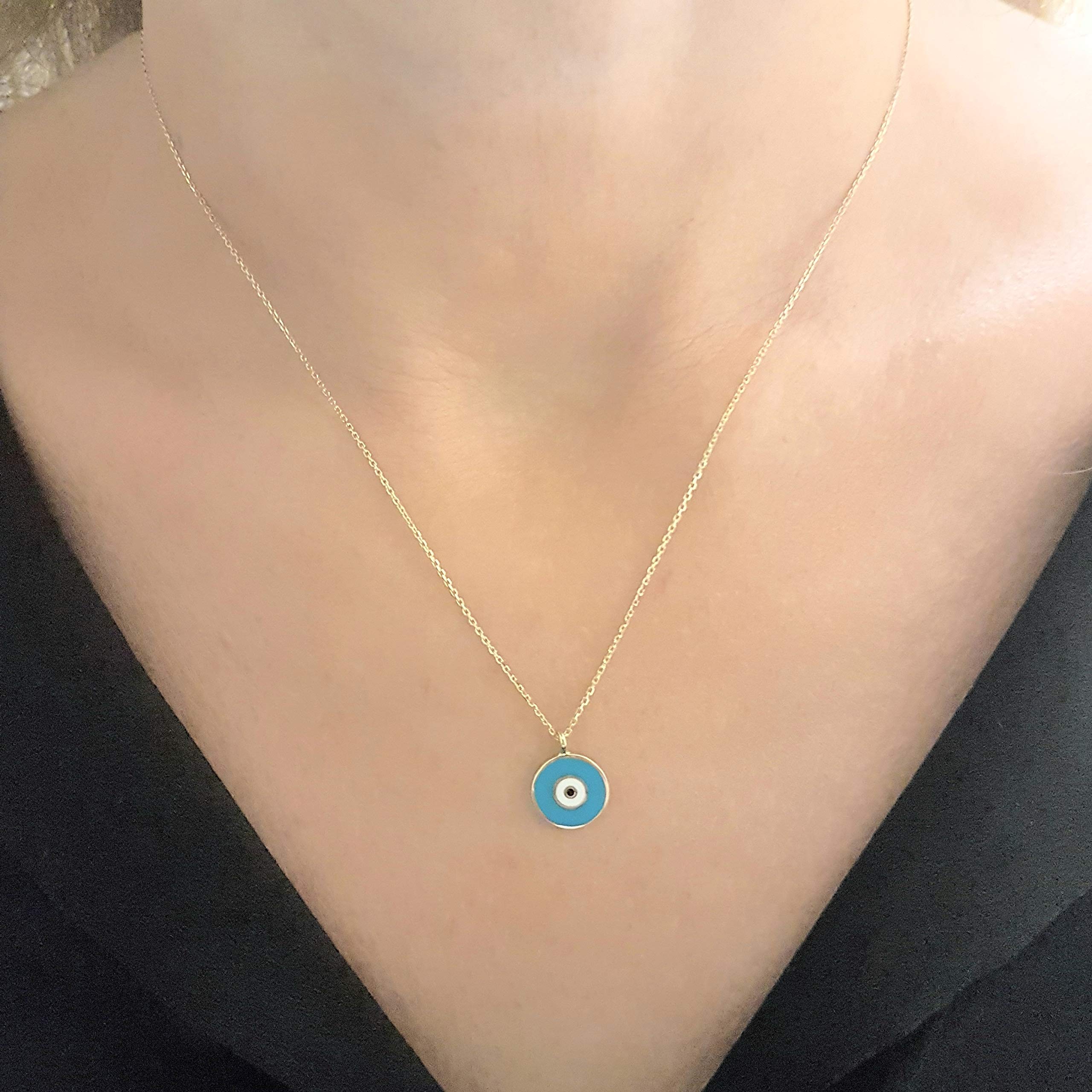 14K Solid Gold Evil Eye Necklace - Lucky Nazar Pendant for Women | Protection Jewelry for Daily Wear