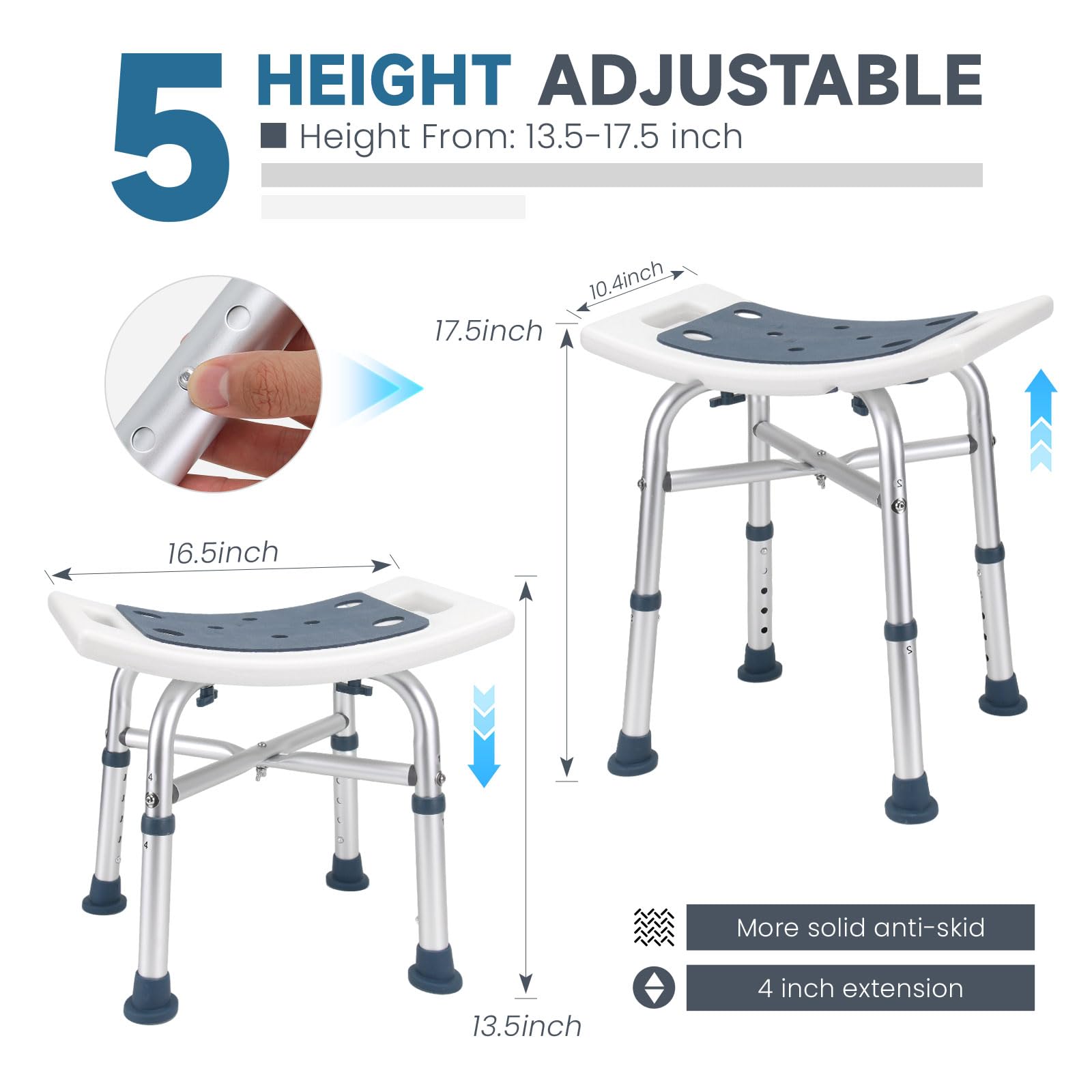 **Heavy Duty Adjustable Shower Chair for Elderly & Adults – Non-Slip Bath Stool with Tool-Free Assembly – Ideal for Seniors, Handicap & Mobility Assistance in Bathtub or Shower**