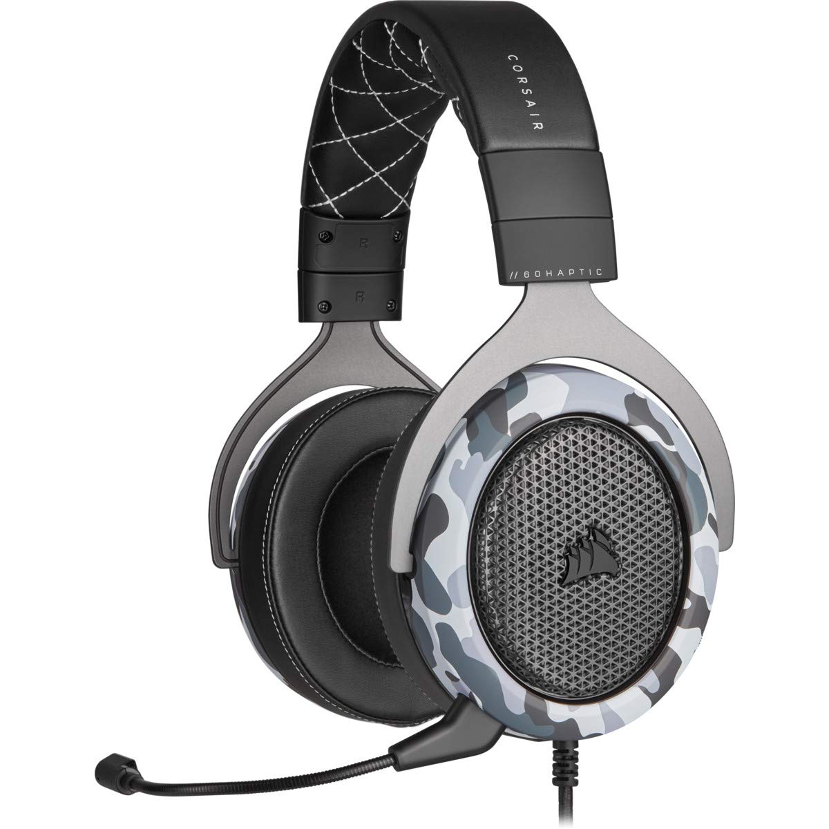 Corsair HS60 HAPTIC Gaming Headset with Taction Technology - Stereo Sound, Adjustable Memory Foam Ear Cushions, Detachable Mic (Camo) - Perfect for PC, PS4, Xbox Gaming & Streaming