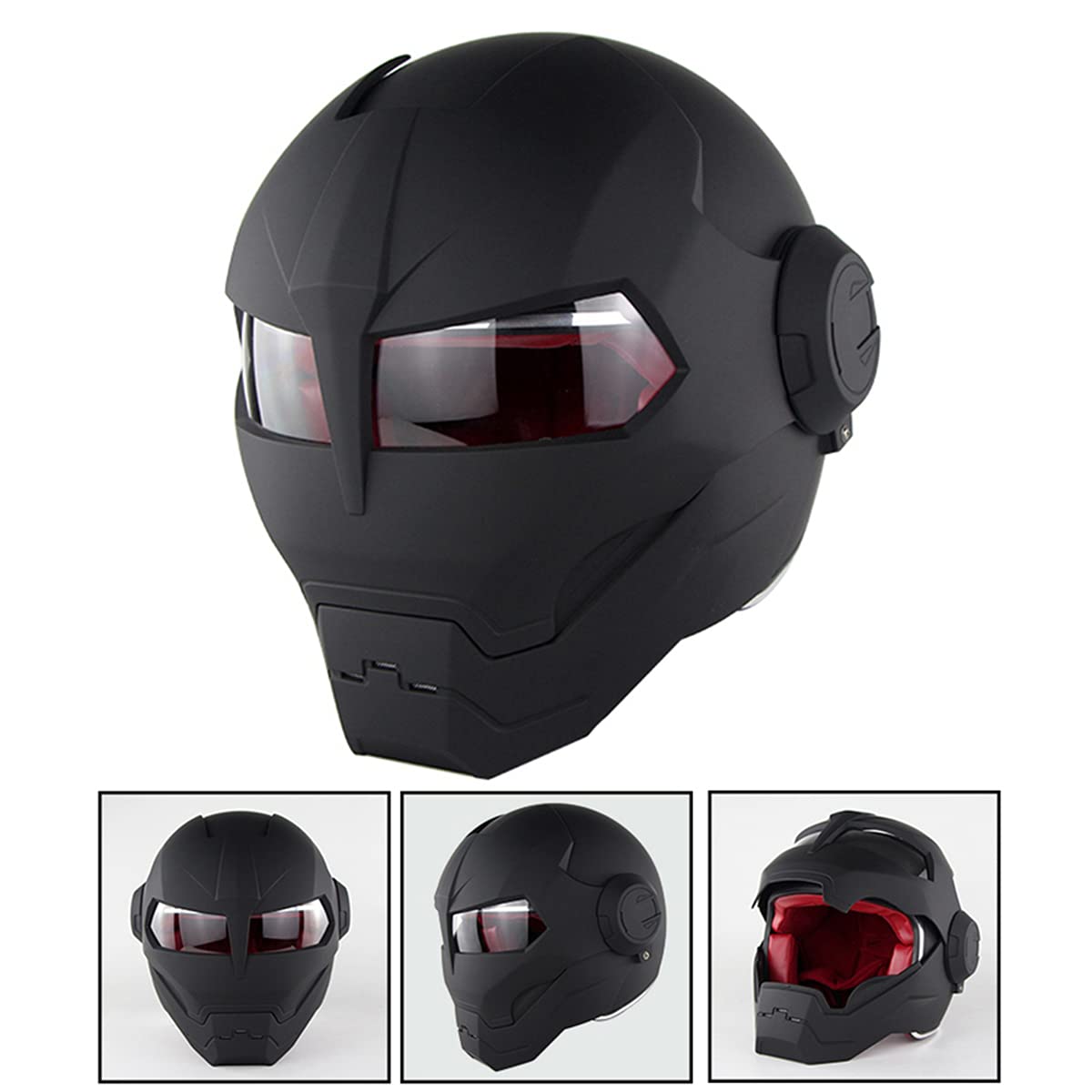 Motorcycle Helmet Full Face Predator Style - DOT Certified Matte Black Flip Open Helmet for Motorcycle, Scooter, Club Parties, Cosplay, and Outdoor Adventures