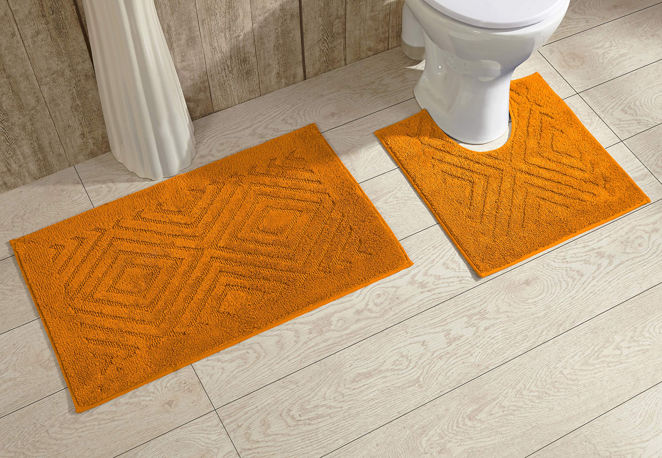 Better Trends 2-Piece Cotton Bathroom Rug Set - Non-Slip, Washable & Ultra Absorbent Bath Mats for Bathroom, Shower & Bathtub - Soft Floor Mat for Spa, Home Decor - Orange Trier Collection - Perfect for Cozy Bathrooms & Modern Home Interiors